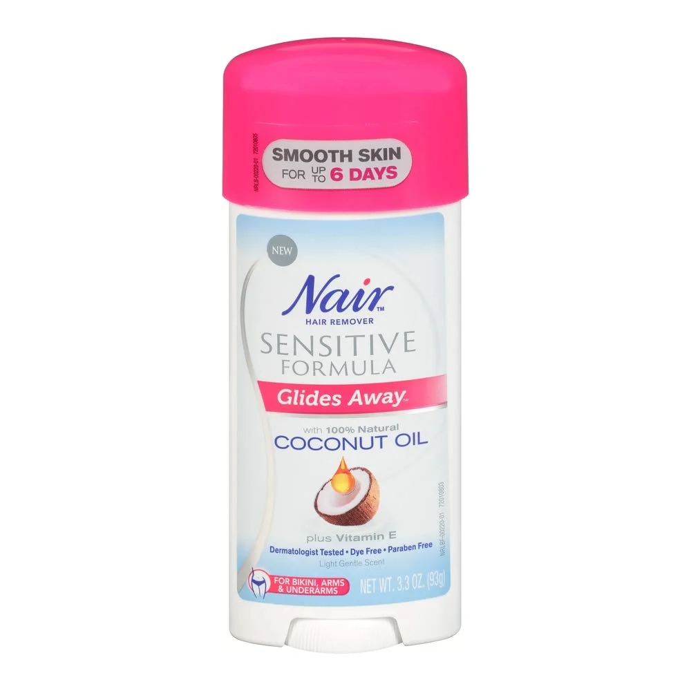Premium Material Nair Hair Remover Sensitive Glide Away Coconut Oil 3.3 Ounce Pack of 3 Authentic