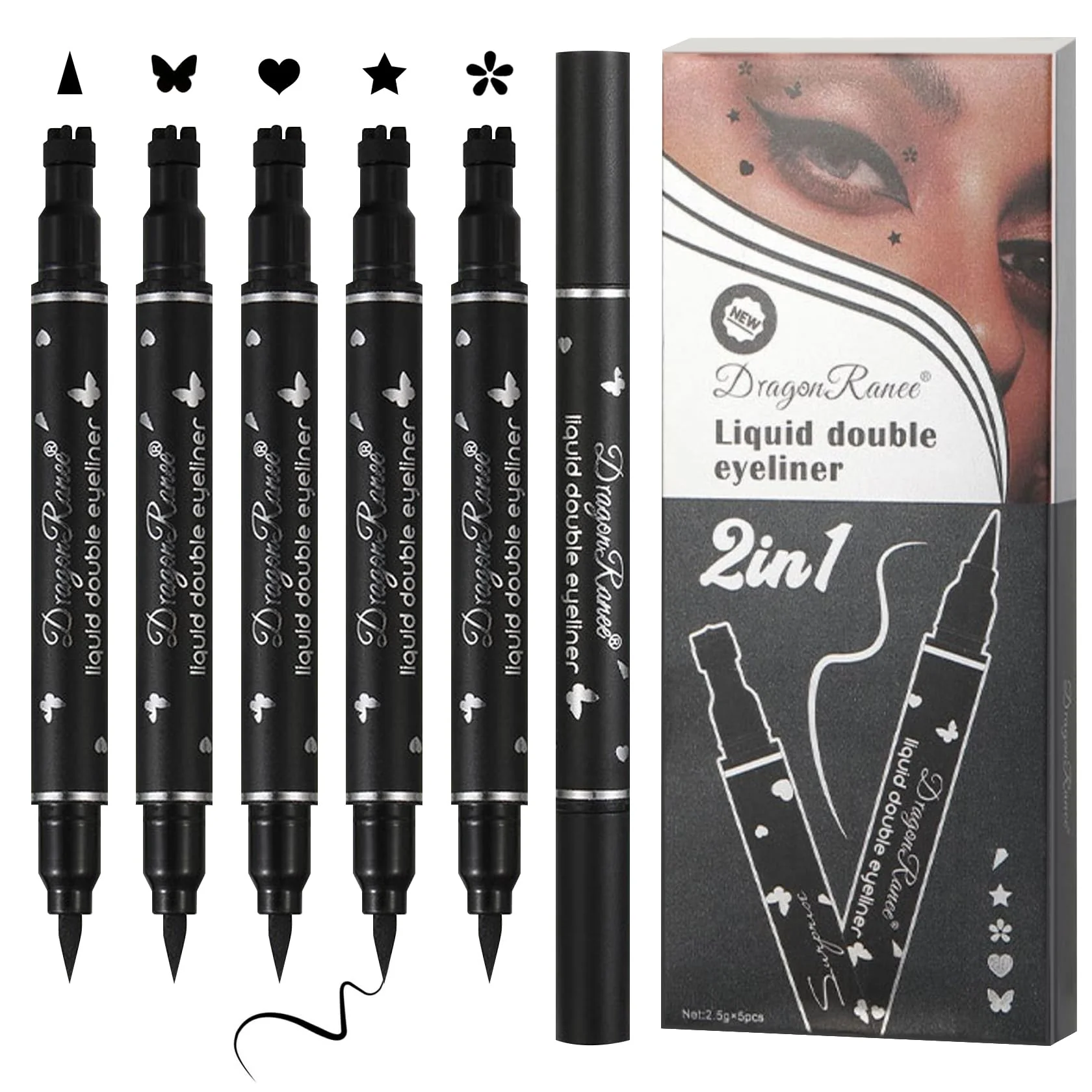 Authentic 5PCS Black Liquid Eyeliner Stamps Set Double-side Winged Eyeliner Stencil Pen Waterproof Long Lasting Eye Liners Stamp Eyeliner Pencil Tattoo Makeup Fast