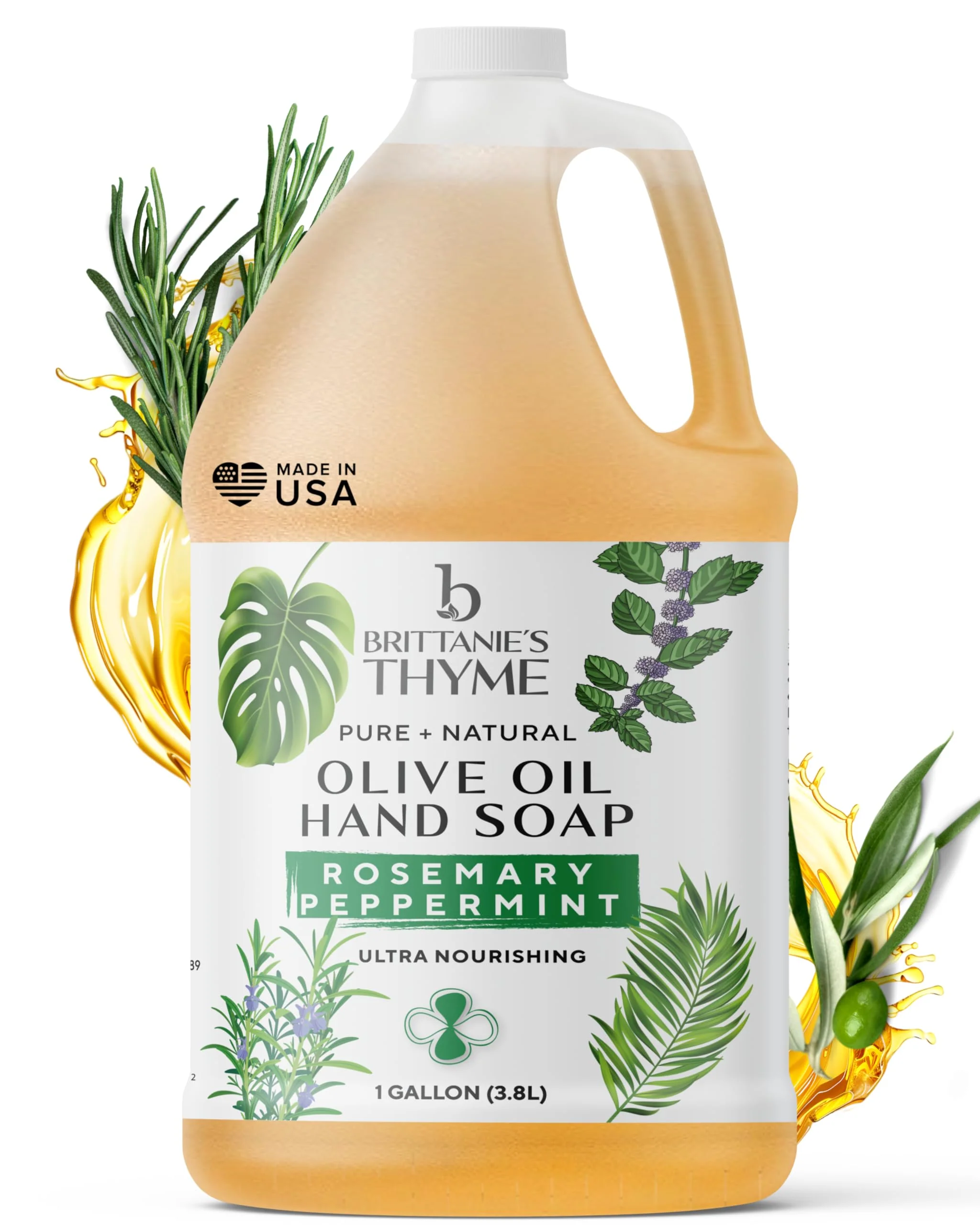 Authentic Brittanie's Pure Organic Castile Liquid Olive Oil Soap Refill Rosemary Peppermint 1 Gallon Face Body Wash Dishes Pets Laundry Vegan Exclusive