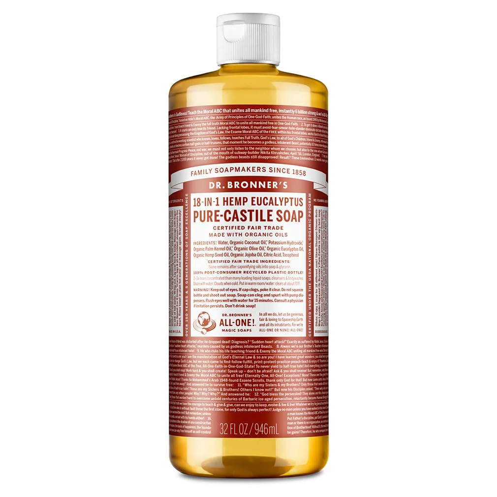 Advanced Dr. Bronner's - Pure-Castile Liquid Soap Eucalyptus 32 ounce - Made with Organic Oils 18-in-1 Uses Face Body Hair Laundry Pets Dishes Original Design