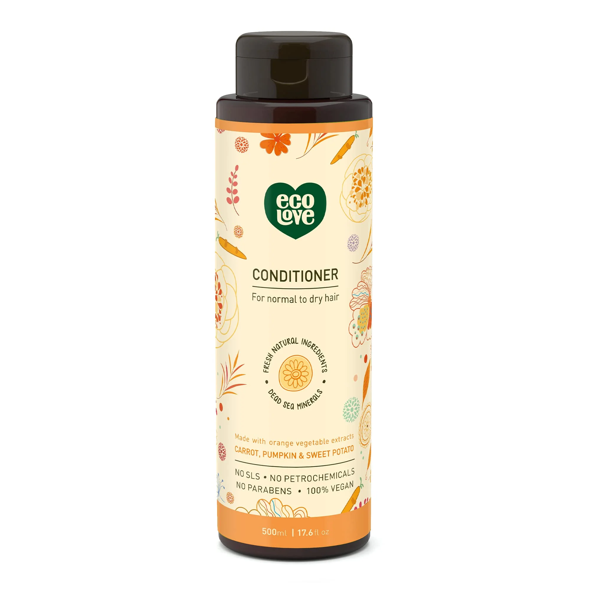 Enhanced ecoLove - Natural Conditioner for Dry Damaged Hair and Color Treated Hair - No SLS or Parabens - With Natural Carrot and Pumpkin Extract - Vegan Safe