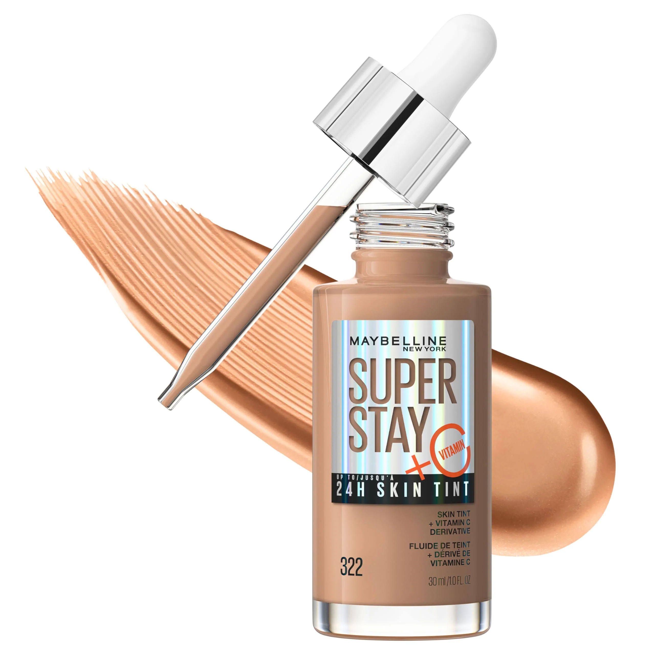 Effective Maybelline Super Stay Up to 24HR Skin Tint Radiant Light-to-Medium Coverage Foundation Makeup Infused With Vitamin C 322 1 Count Detailed