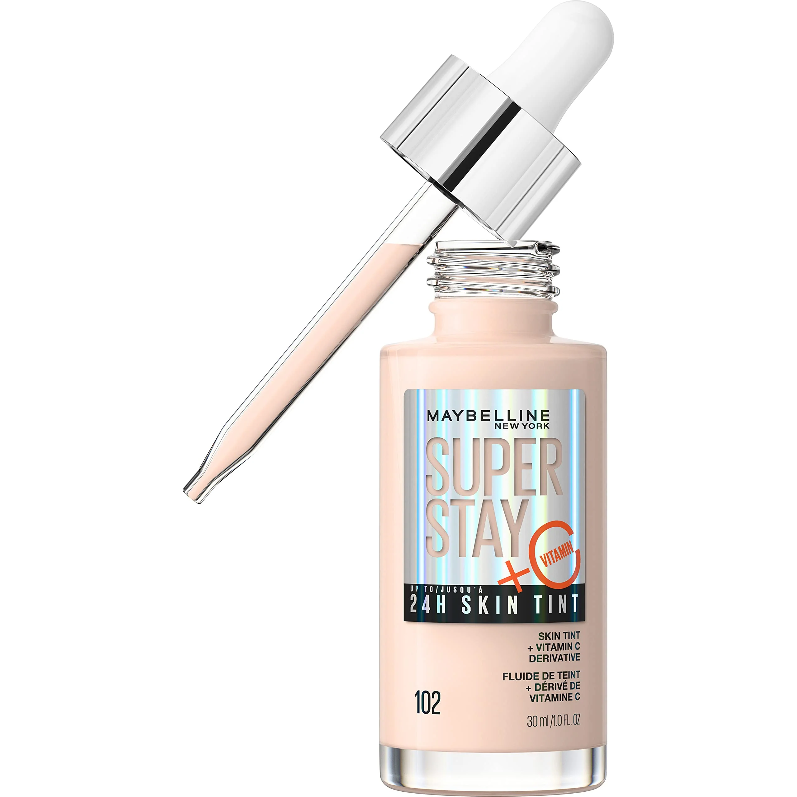 First-Class Maybelline Super Stay Up to 24HR Skin Tint Radiant Light-to-Medium Coverage Foundation Makeup Infused With Vitamin C 102 1 Count Long-Lasting