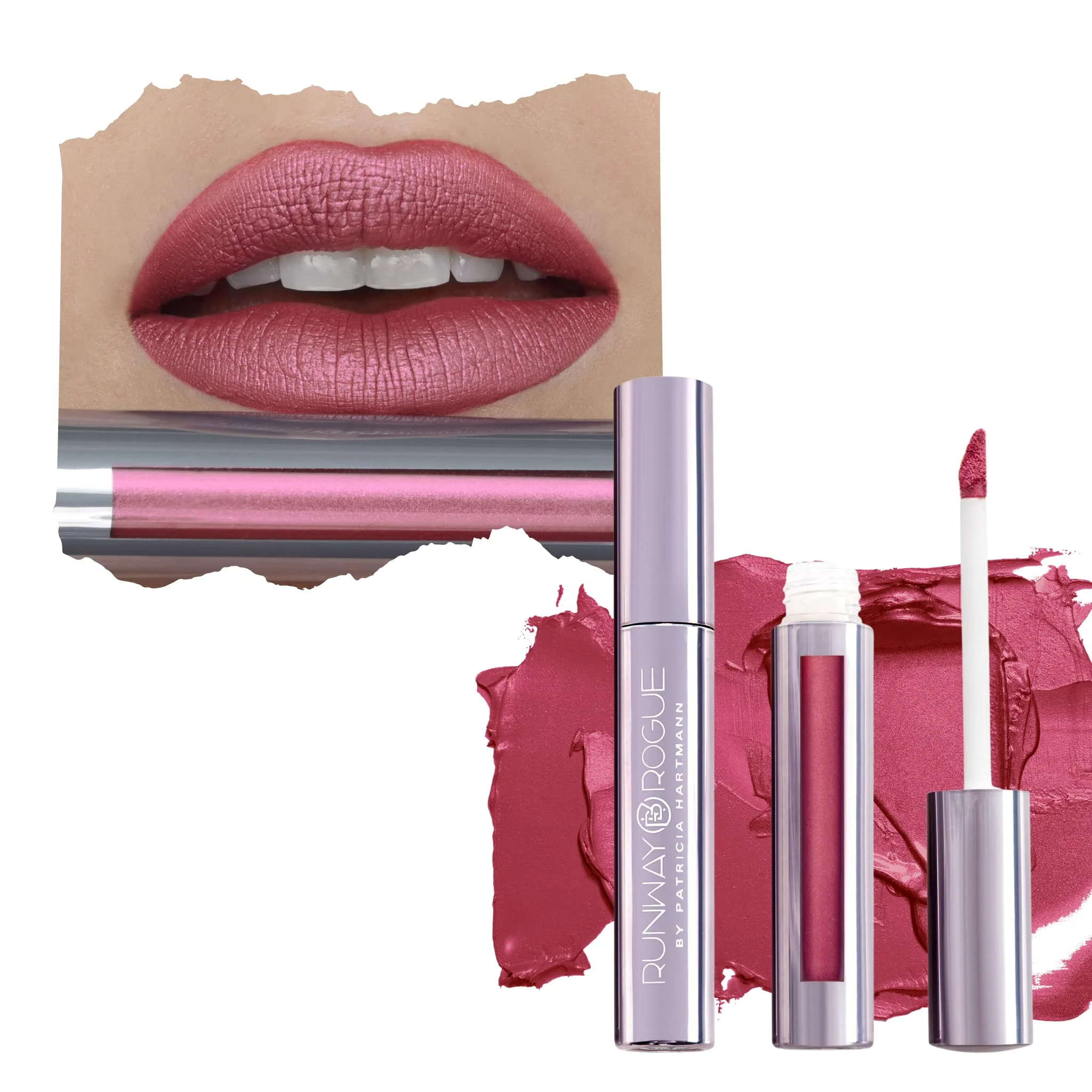 Elite Runway Rogue Silk Glam Liquid Lipstick Long Wear Frosted Berry-Rose Lipstick First Class Optimized