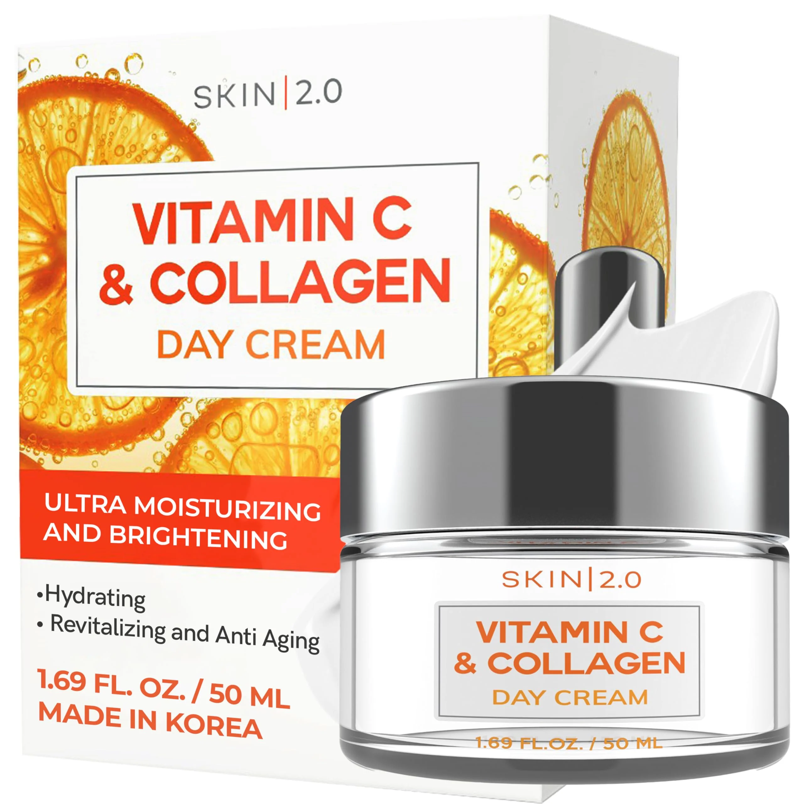 Original Skin 2.0 Vitamin C Collagen Face Moisturizer - Dermatologist Tested Anti-Aging Skin Tightening - Brightening Clean Beauty Cruelty- Korean Elegant