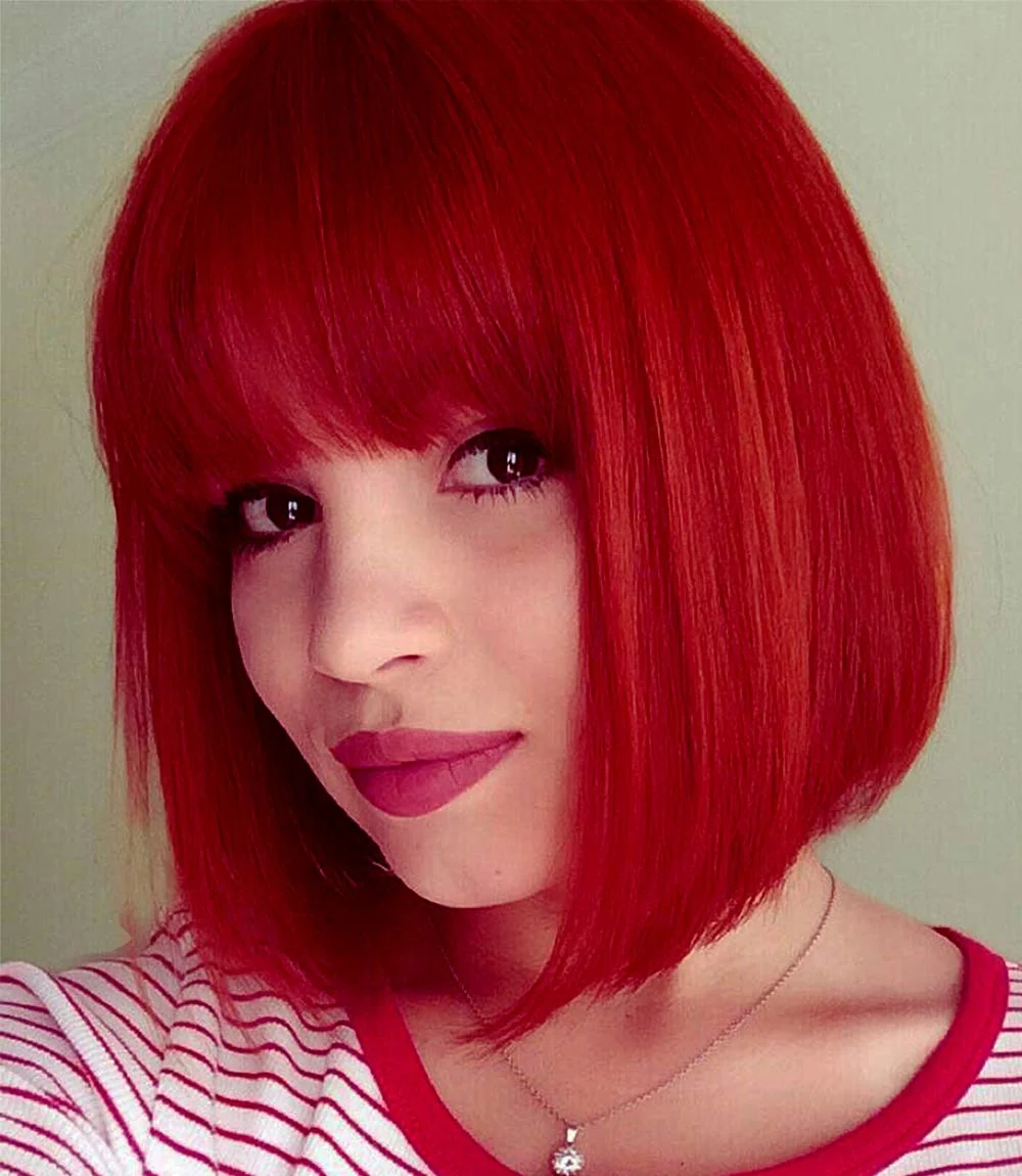 Premium Bopocoko Short Red Wigs for Women 12'' Red Bob Hair Wig with Bangs Natural Fashion Synthetic Full Wig Cute Colored Wigs for Daily Party Cosplay Carefully Designed