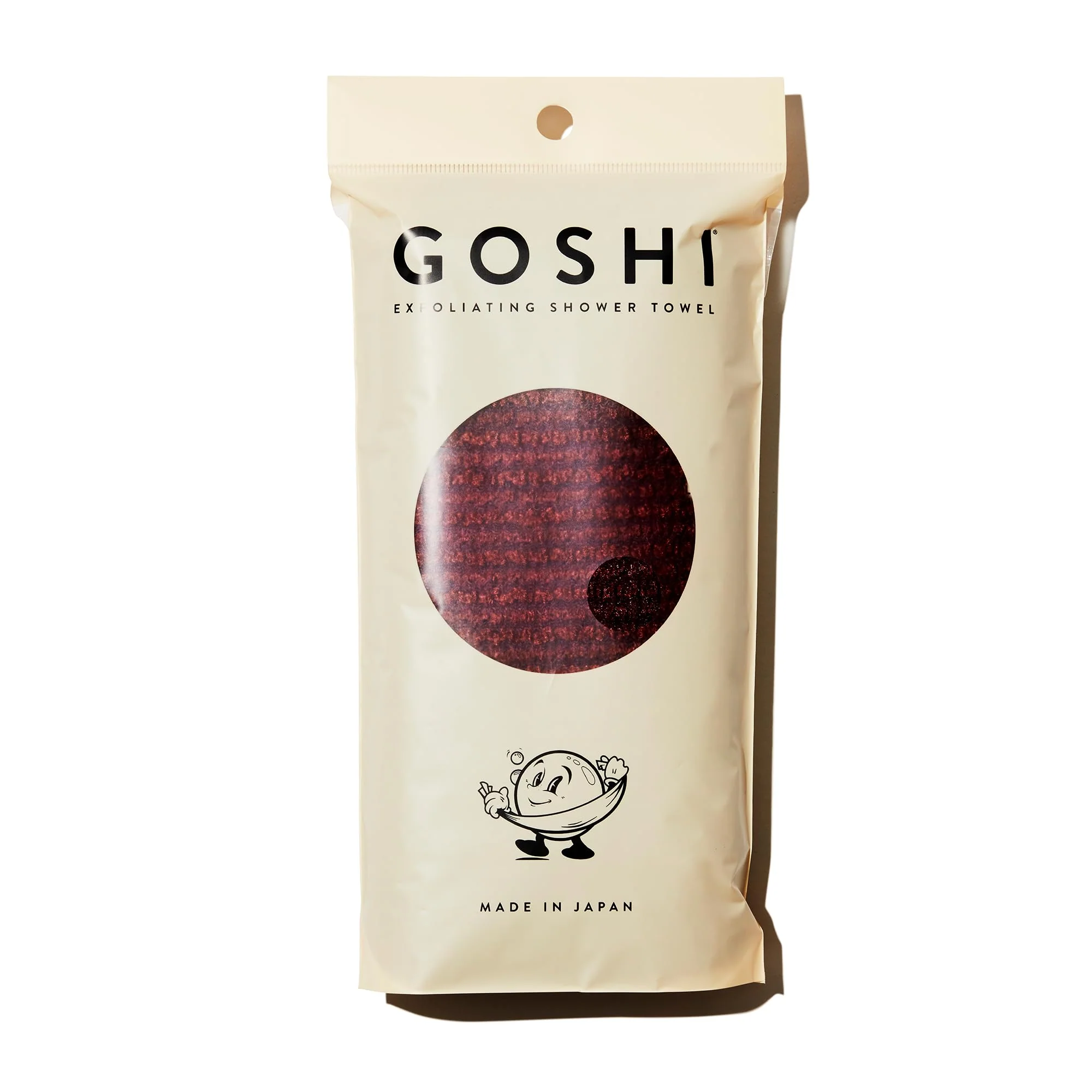 Convenient GOSHI Exfoliating Shower Towel - Rip-Resistant Exfoliating Washcloth for All Skin Types - Brick Red - Made in Japan User-Friendly