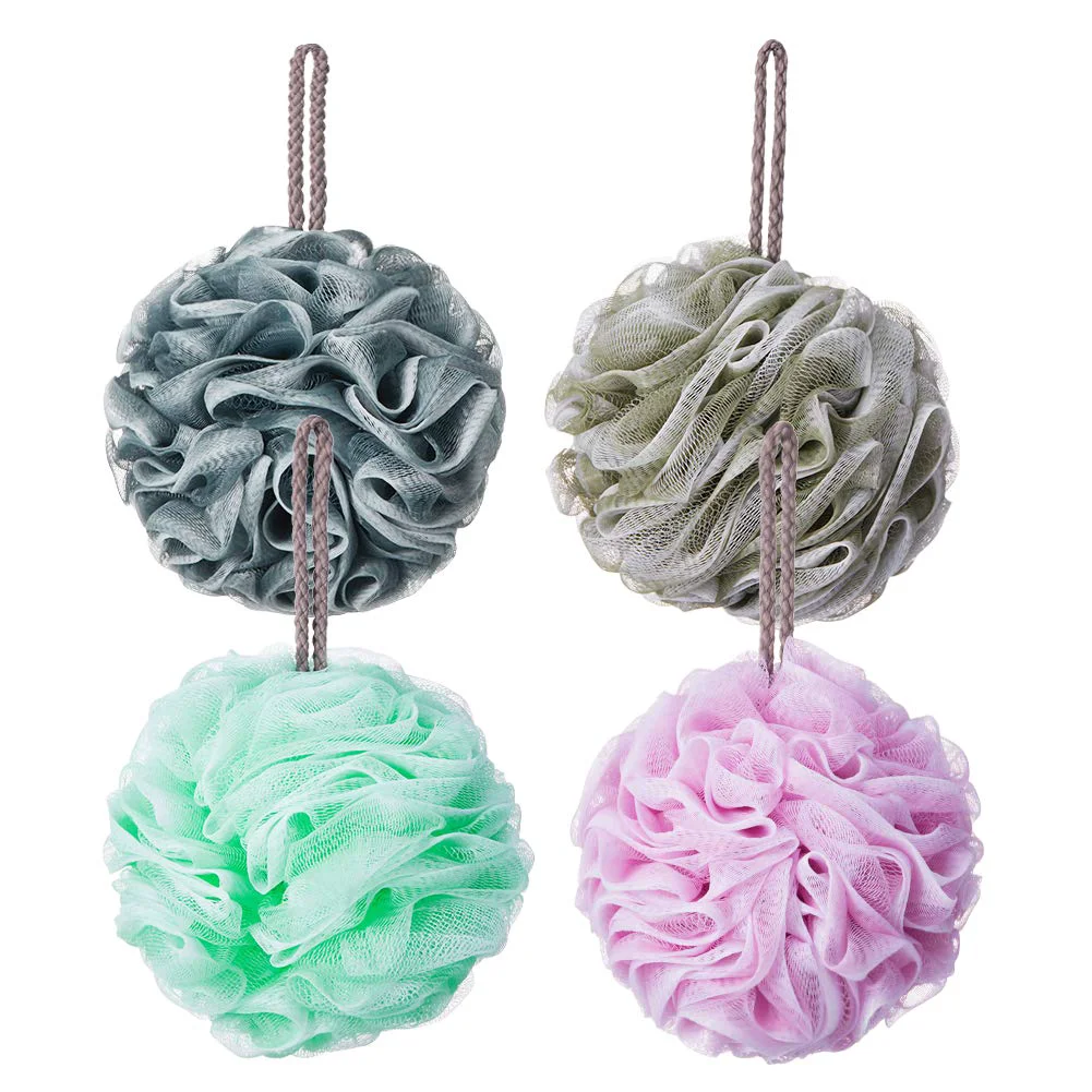 Green Loofah Bath Sponge Novosun Mesh Pouf Shower Sponge Soft Exfoliating Shower Luffas for Silky Skin Pack of 4 Pastel Colors XL 80g pcs Safe