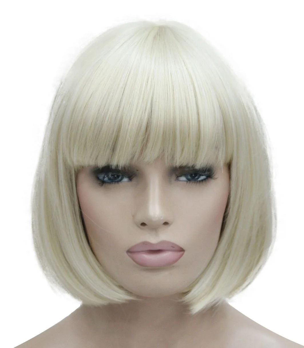 Powerful Lydell 8 Straight Short Bob Hair Flat Bangs Cute Central Dot Skin Top Heat Resistant Synthetic Wigs 614 Pale Blonde Classic