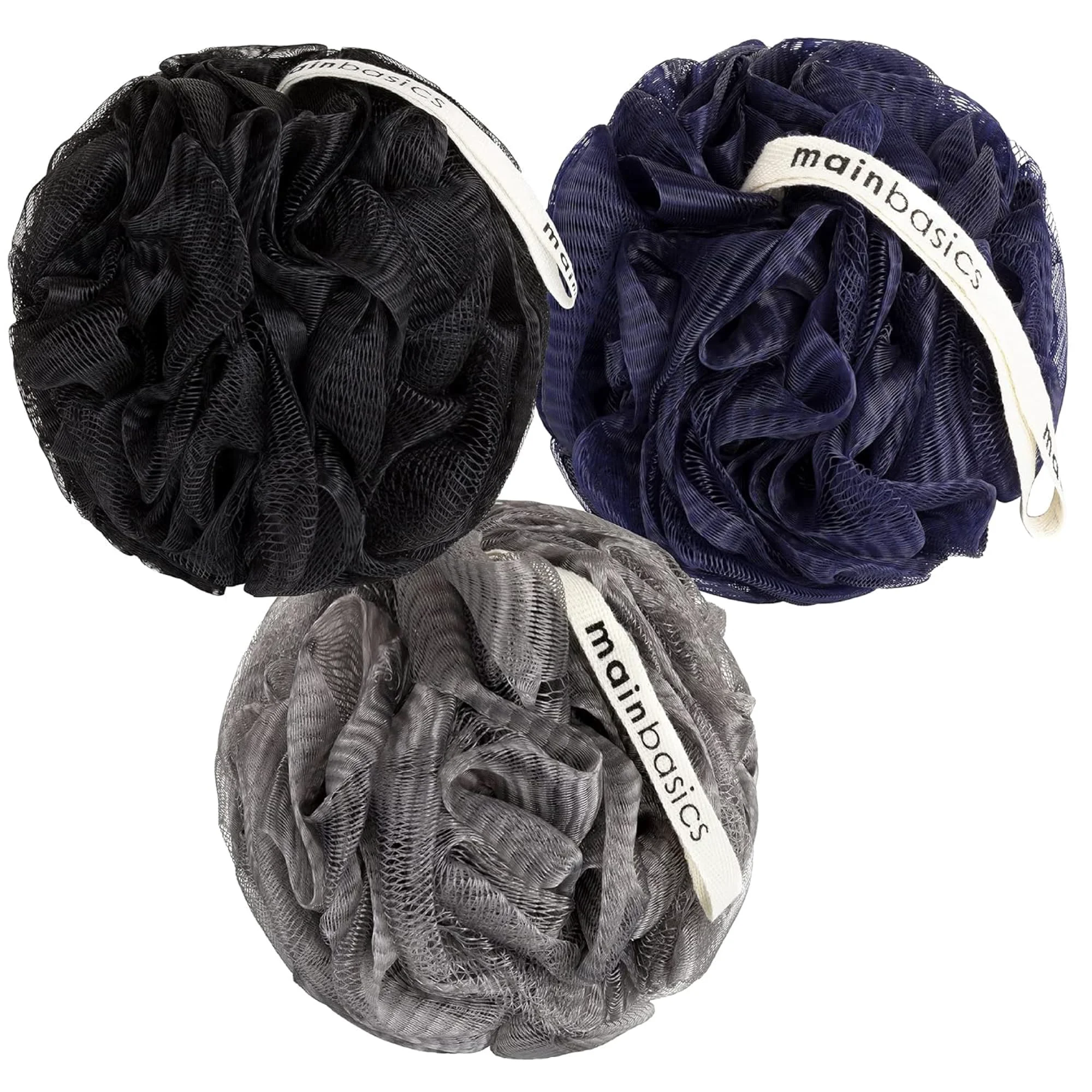 Soft MainBasics Bath Shower Loofah Sponge Pouf Body Scrubber Exfoliator Body Wash Sponge Set of 3 Black Ice Stylish