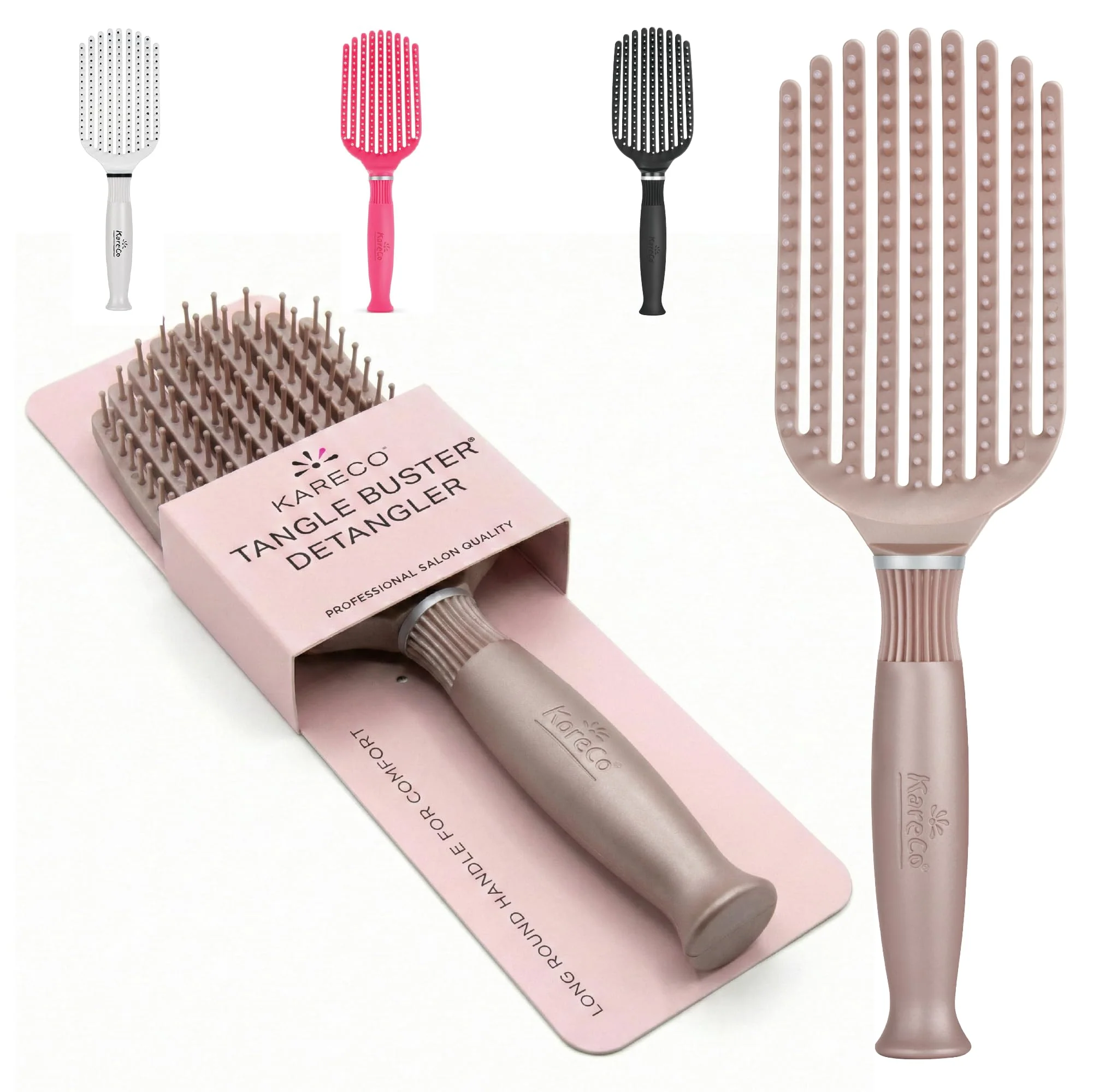 Selected Premium Tangle Buster Brush - Soft Nylon Travel-Friendly Bristles - Long Durable Rubber Handle - I for Wet and Dry Hair Easy Grooming Cashmere Unique