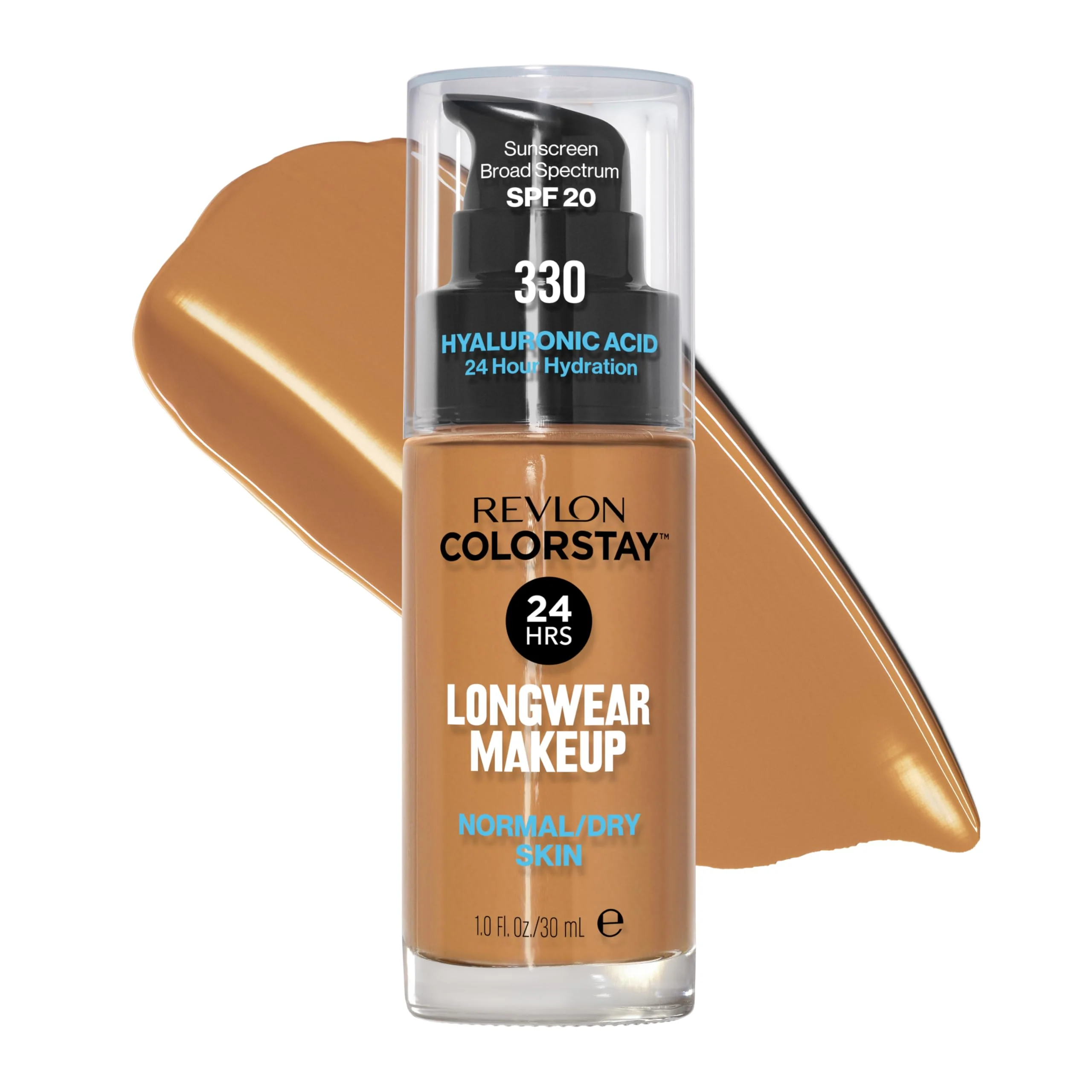 Original Revlon Liquid Foundation ColorStay Face Makeup for Normal Dry Skin SPF 20 Longwear Medium-Full Coverage with Natural Finish 330 Natural Tan 1 Powerful