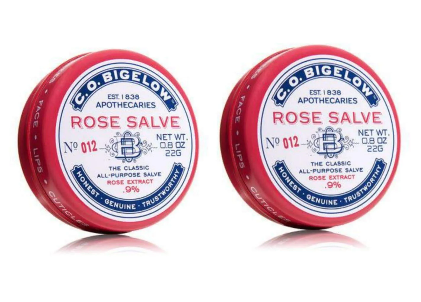 Expertly Made C.O. Bigelow All Purpose Classic Rose Salve Lip Balm .8 Oz 22g Tin 2 Pack Consistent