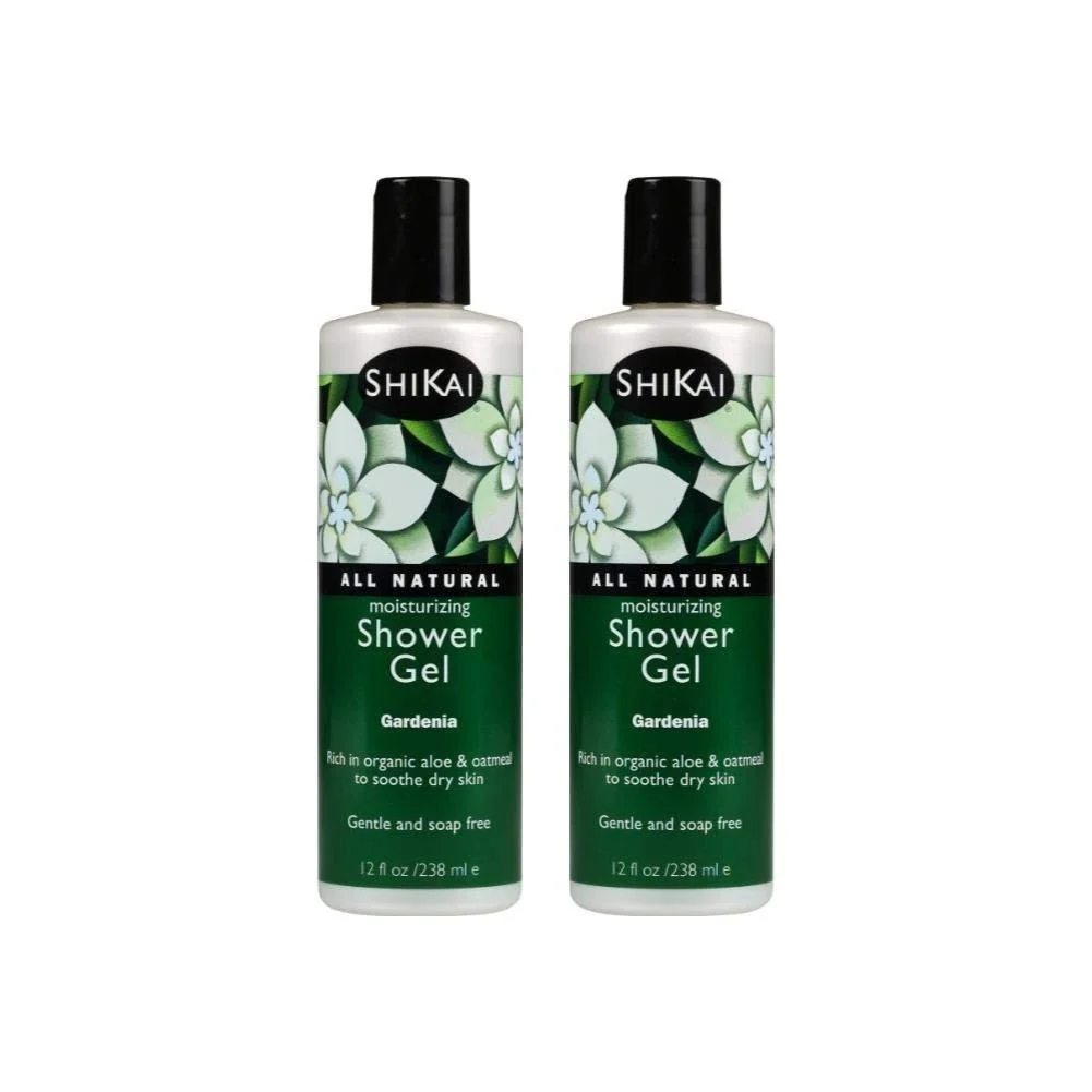 Safe ShiKai Daily Moisturizing Shower Gel Gardenia 12oz Pack of 2 Gentle Formula Aloe Vera Oatmeal for Soft Healthy Skin Dry Skin Relief Effective