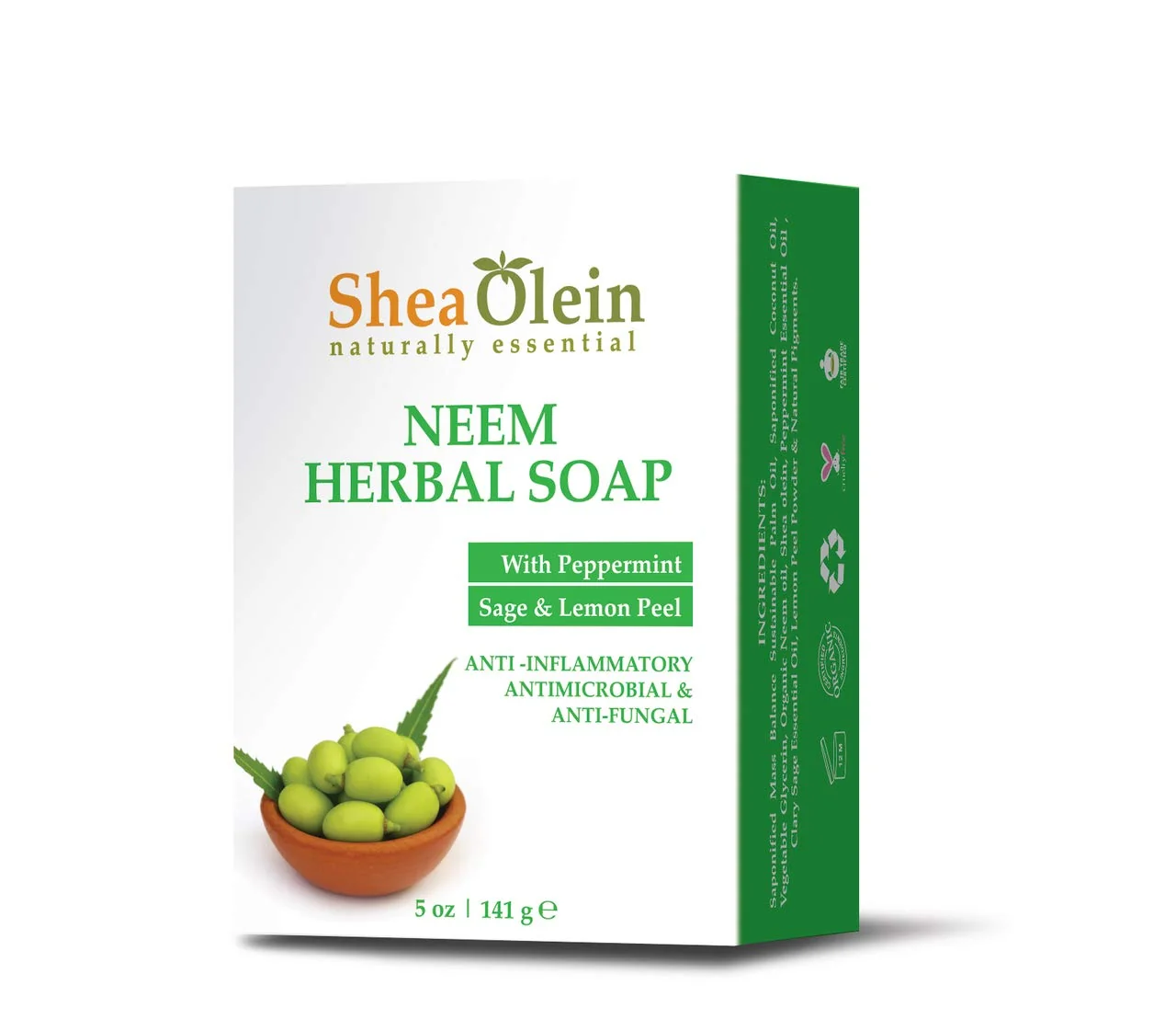 Fine Crafted Shea Olein naturally essential NEEM HERBAL SOAP WITH PEPPERMINT SAGE LEMON PEEL 5ozQ Traditional