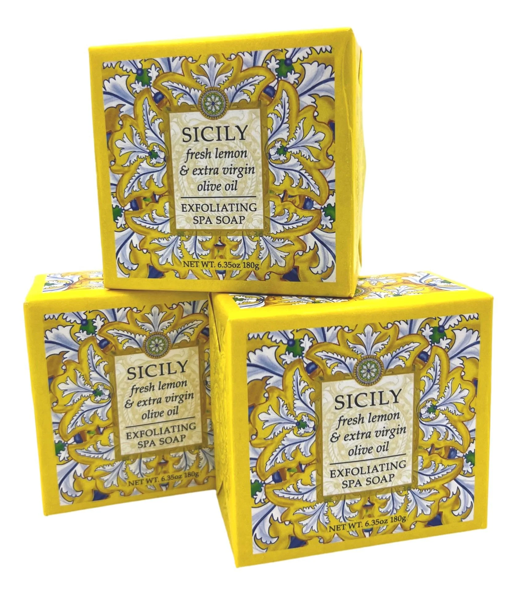 Original Design Greenwich Bay Trading Co. Sicily Exfoliating Spa Soap Set of 3 Square Bars 6.35 Ounces Each Soft