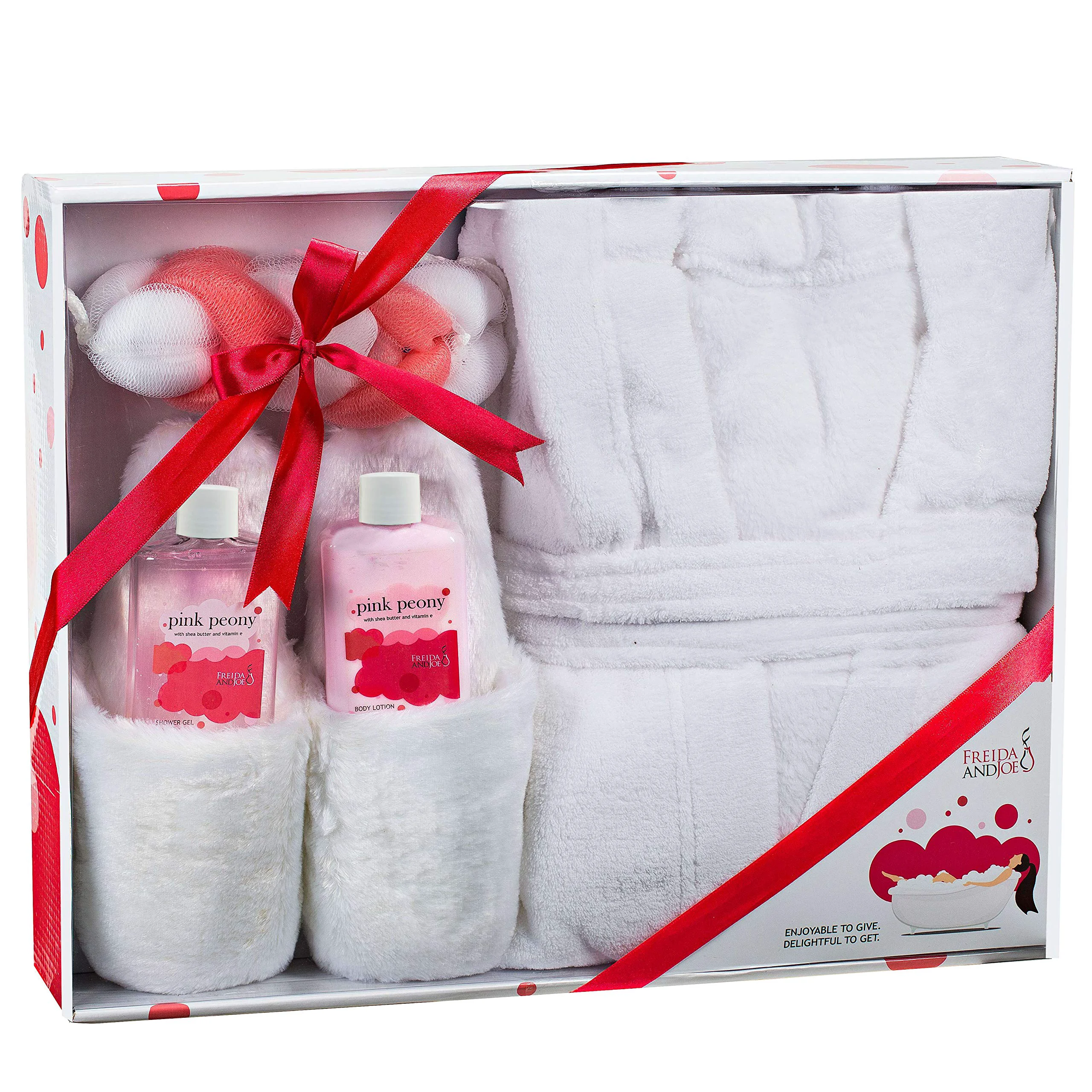 High-Grade Luxury Home Spa Gift Basket with Pink Peony Scent - Indulgent Ultra Soft Bathrobe Plush Slipper Spa Box for Women - Complete Bath Body Set Luxury Trusted