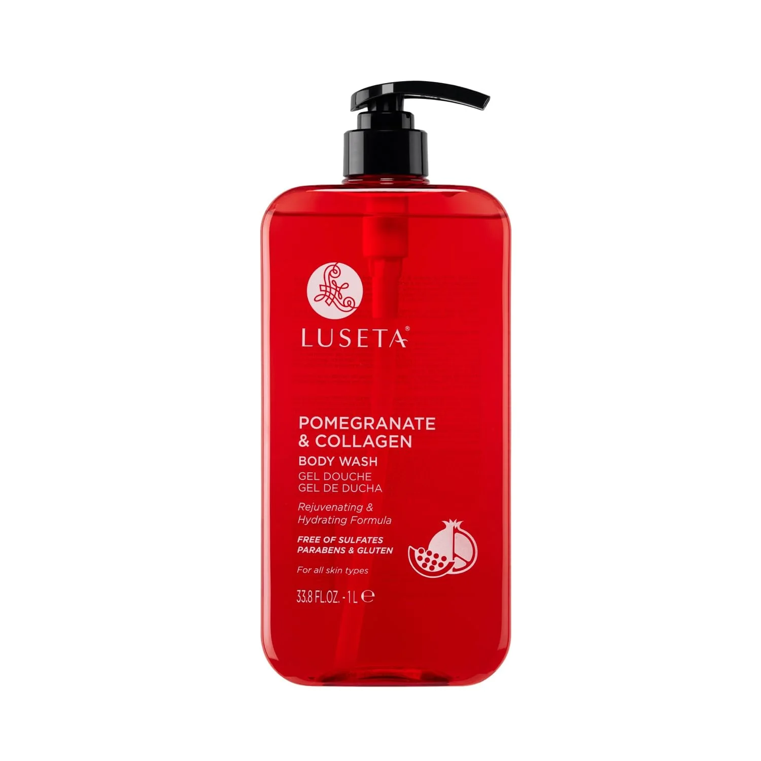 Traditional Luseta Pomegranate Collagen Body Wash Rejuvenating Shower Gel Body Cleanser for All Skin Types Moisturizing and Hydrating Dry Skin 33.8oz Healthy