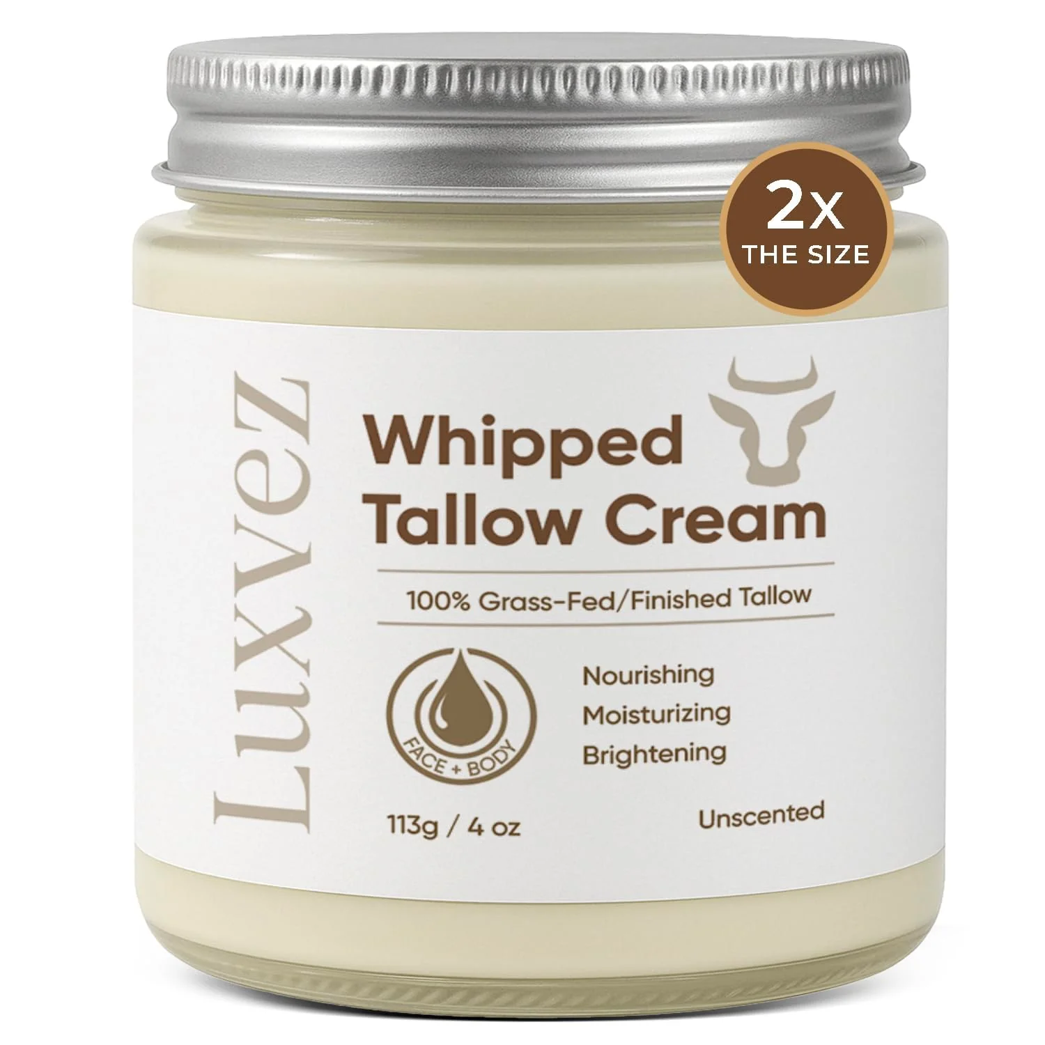 Pure Luxvez Beef Tallow Cream for Skin Grass-Fed Whipped Tallow Balm with Squalane Jojoba Oil - All Natural Skincare Whipped Moisturizer for Face Body Relaxed