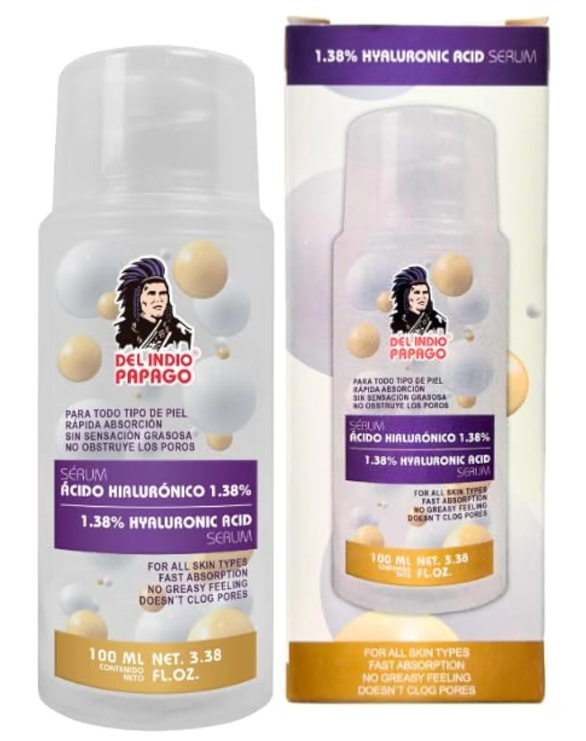 Enhanced Del Indio Papago Hyaluronic Acid Serum 3.38 Fl Oz Serum Acido Hialuronico 1.38 Para todo tipo de Piel - Intensive Daily Hydration For All Skin Expertly Made
