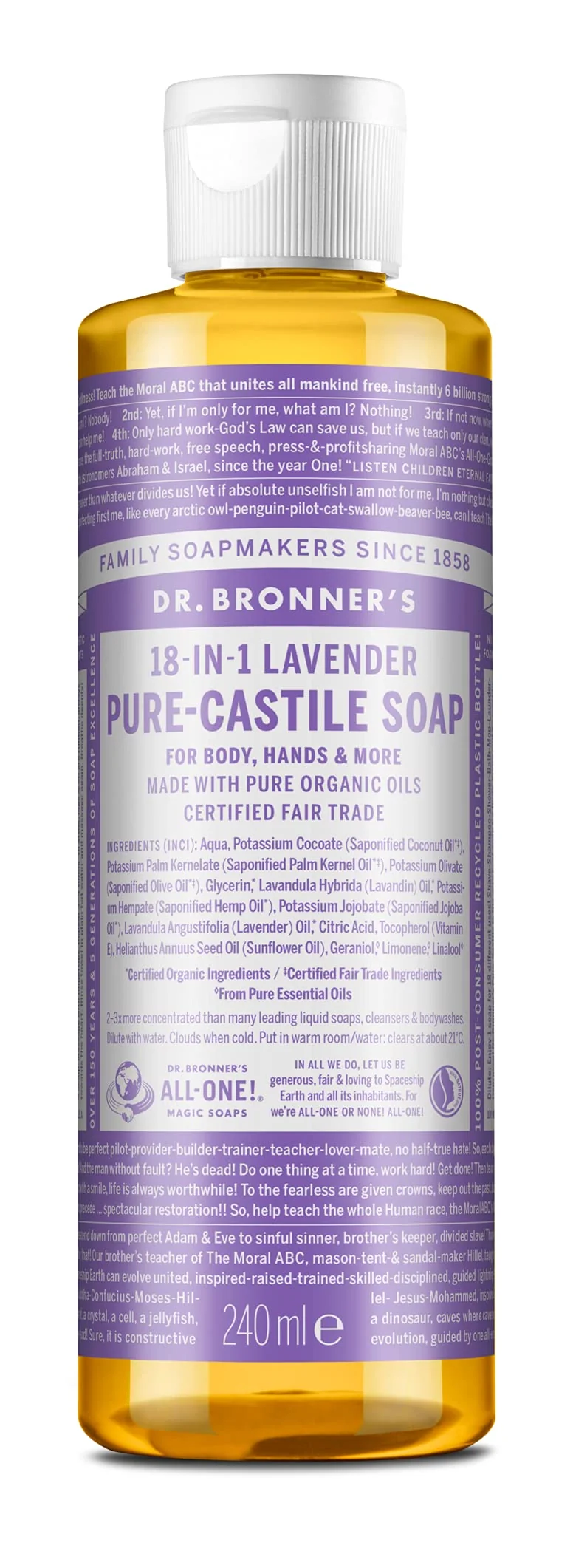 Natural Dr. Bronner's Organic Liquid Soap Lavender 240 ml Premium Material