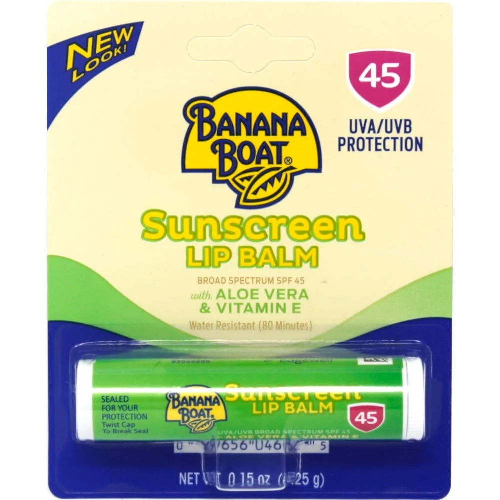 Organic Banana Boat Aloe Vera with Vitamin E Sunscreen Lip Balm SPF 45 - .15 oz Pack of 6 Expertly Made