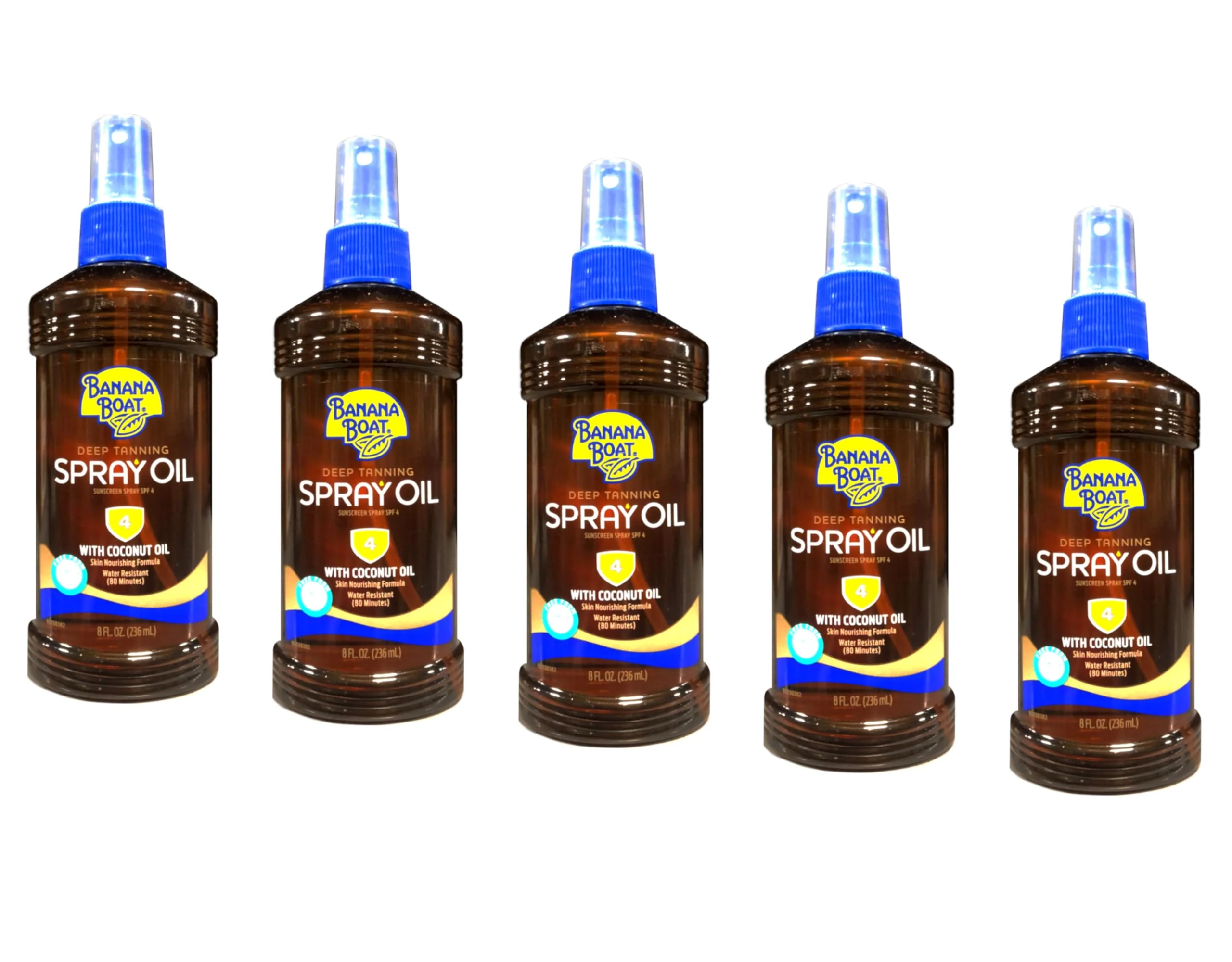 High-Quality Banana Boat Deep Tanning Spray with Coconut Oil SPF 4 8 Ounces each Value Pack of 5 Soft
