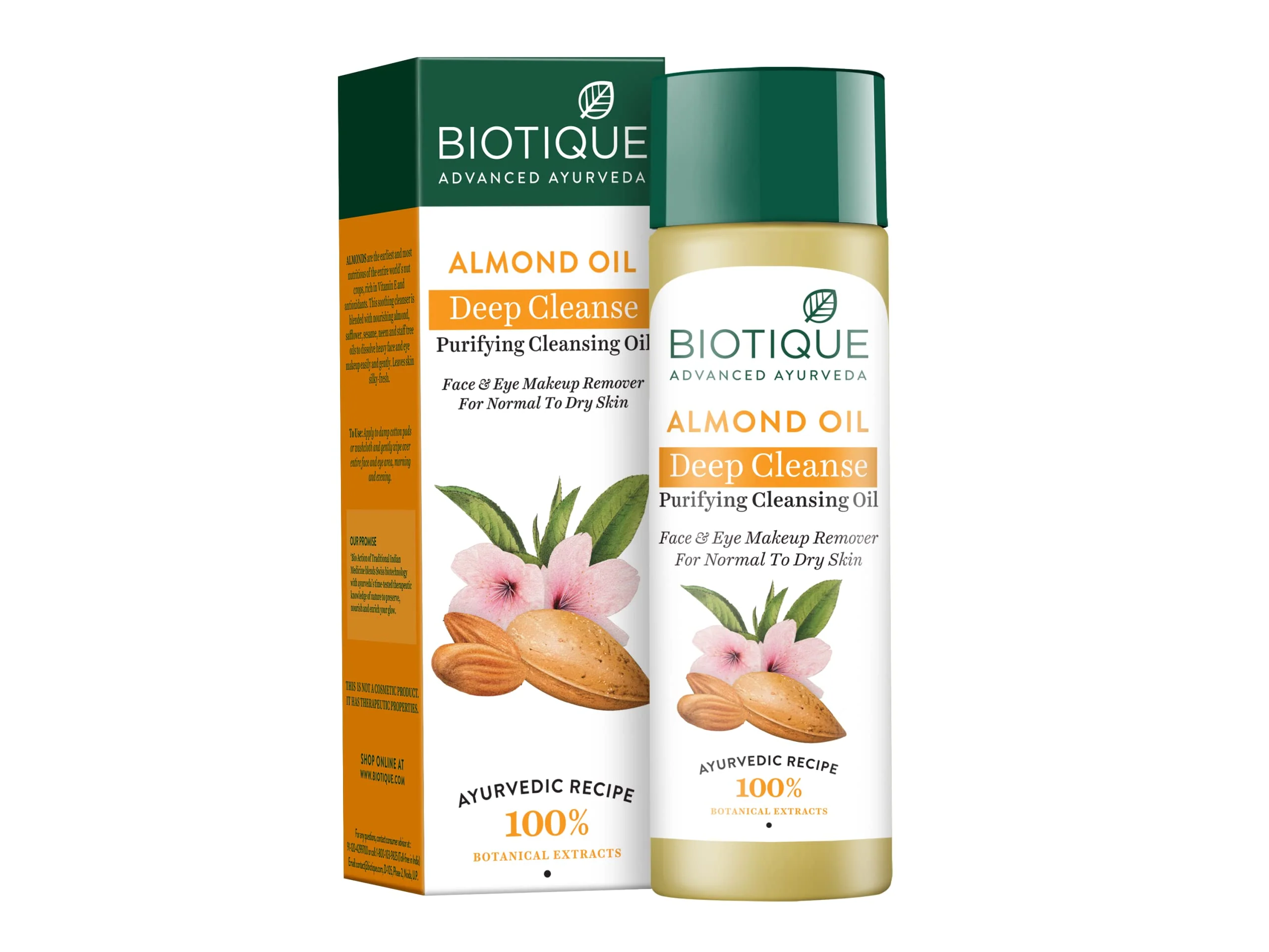Natural Biotique Bio Almond Oil Soothing Face and Eye Make Up Cleanser 120 ml 4.05Oz. Minimalist