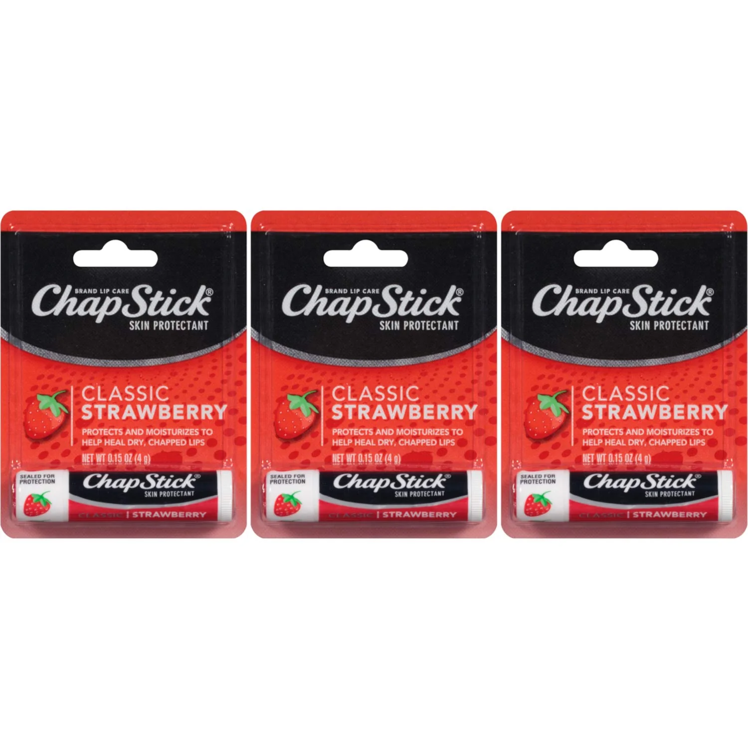 Elite Chapstick Lip Balm-Classic Strawberry 3 Pack Natural