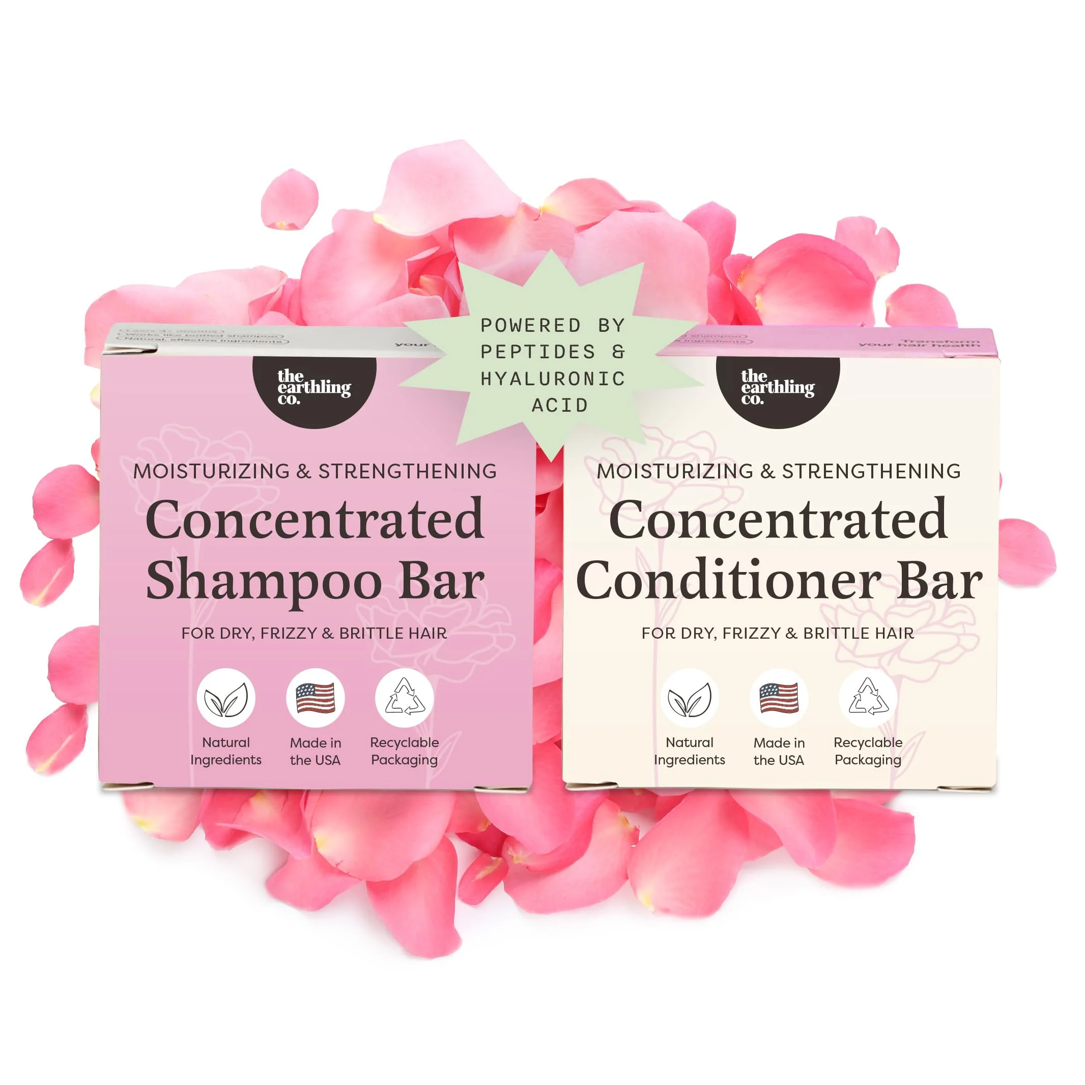 Effective The Earthling Co. Moisturizing Peptide Shampoo Conditioner Bar Set For Hair Growth Strength Repair Split Ends - Sulfate Paraben Lightweight