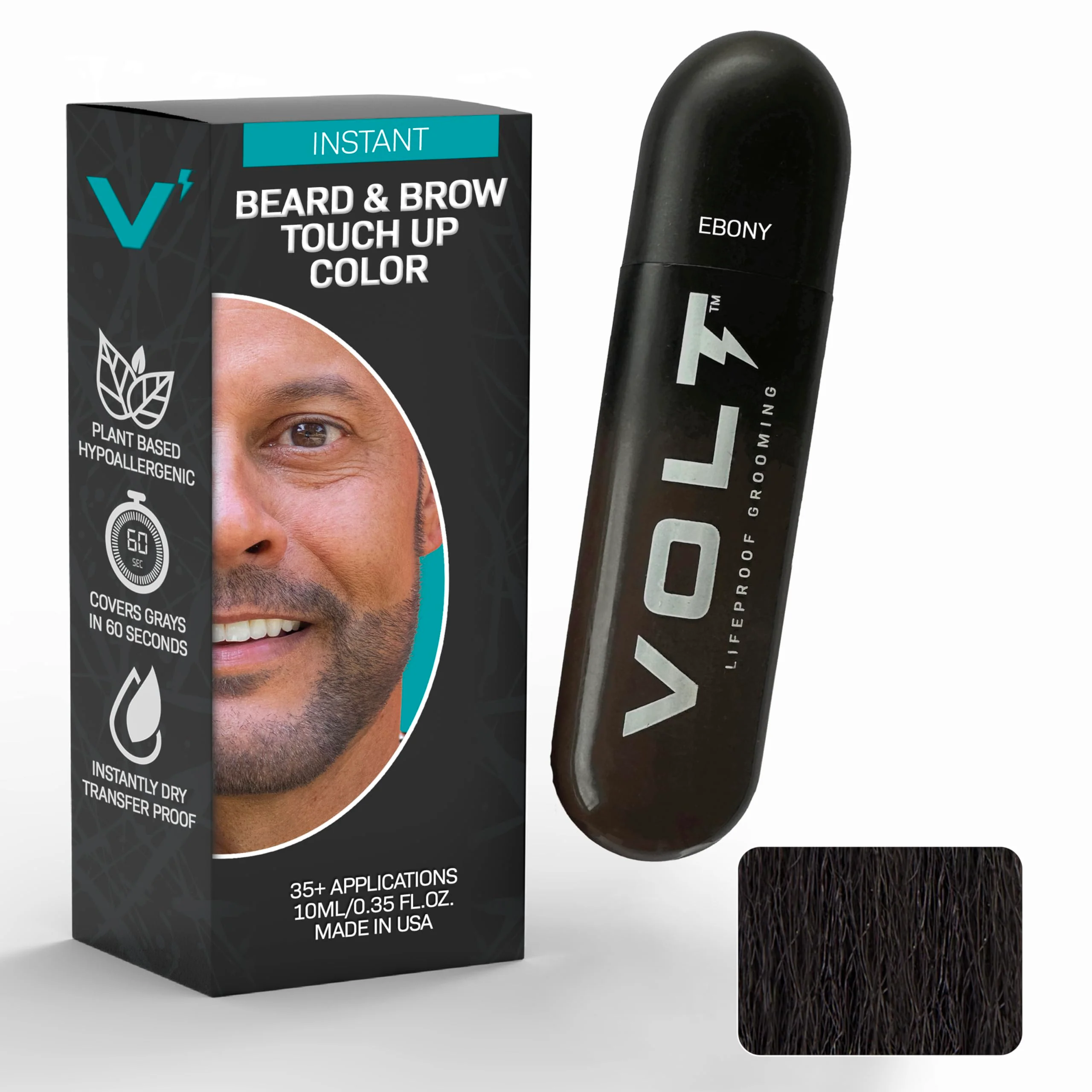 Outstanding VOLT Grooming Temporary Instant Beard Color for Men Quick Drying Plant-Based Brush On Beard Hair Mustache Eyebrow Color Safe for Sensitive Skin Breathable