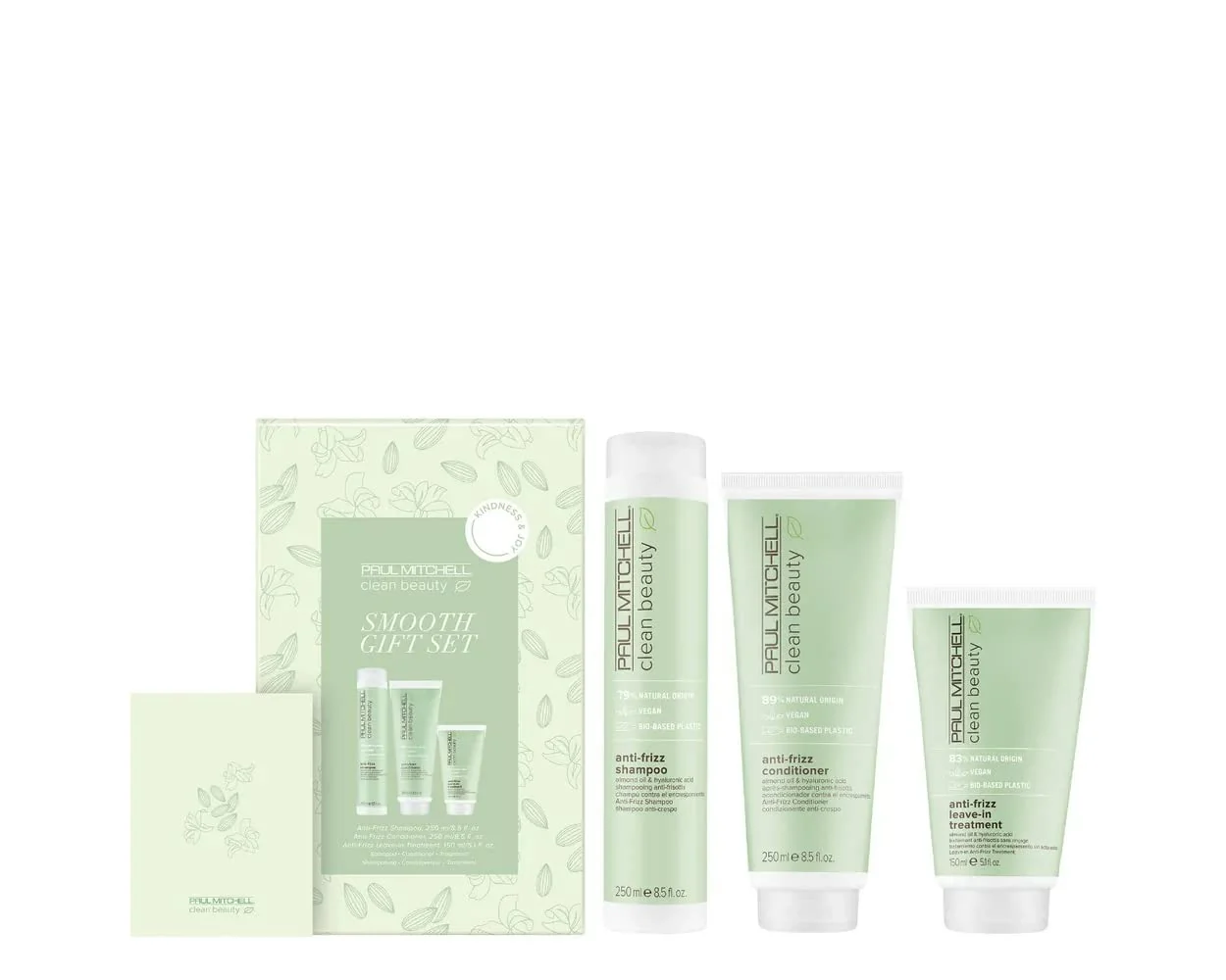 Detailed Paul Mitchell Clean Beauty Anti-Frizz Holiday Gift Set Shampoo Conditioner Leave-In Treatment For Textured Frizz-Prone Hair Reusable