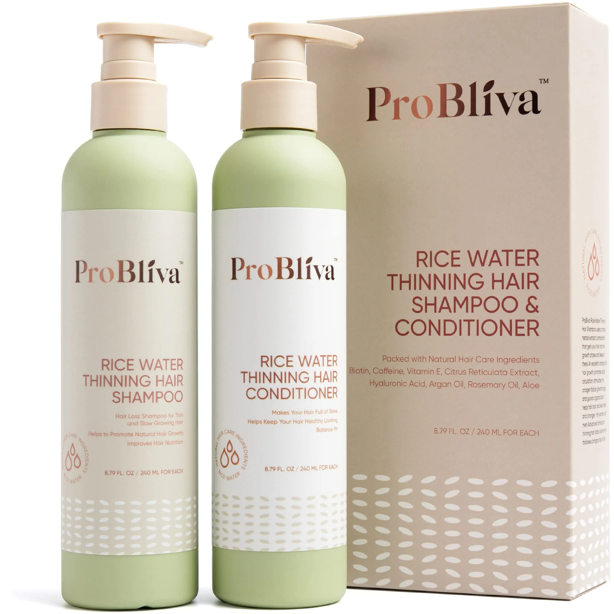 Authentic Rice Water Thinning Hair Shampoo Conditioner - Anti Hair Loss - Regrowth Thickening Rice Shampoo and Conditioner Green Elegant