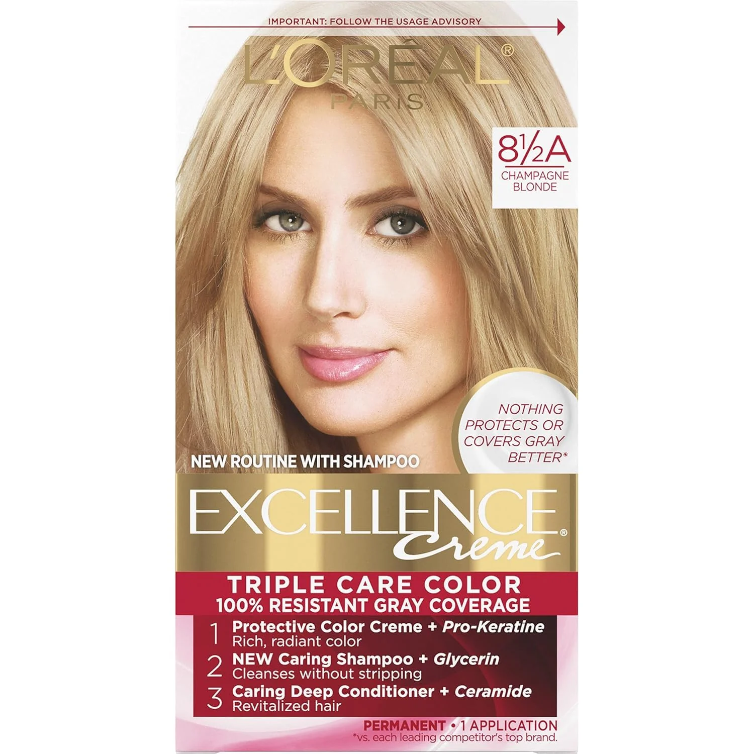 World-Class L'O Paris Excellence Créme Permanent Hair Color Champagne Blonde 8.5A 1 ea Packs of 3 First-Class