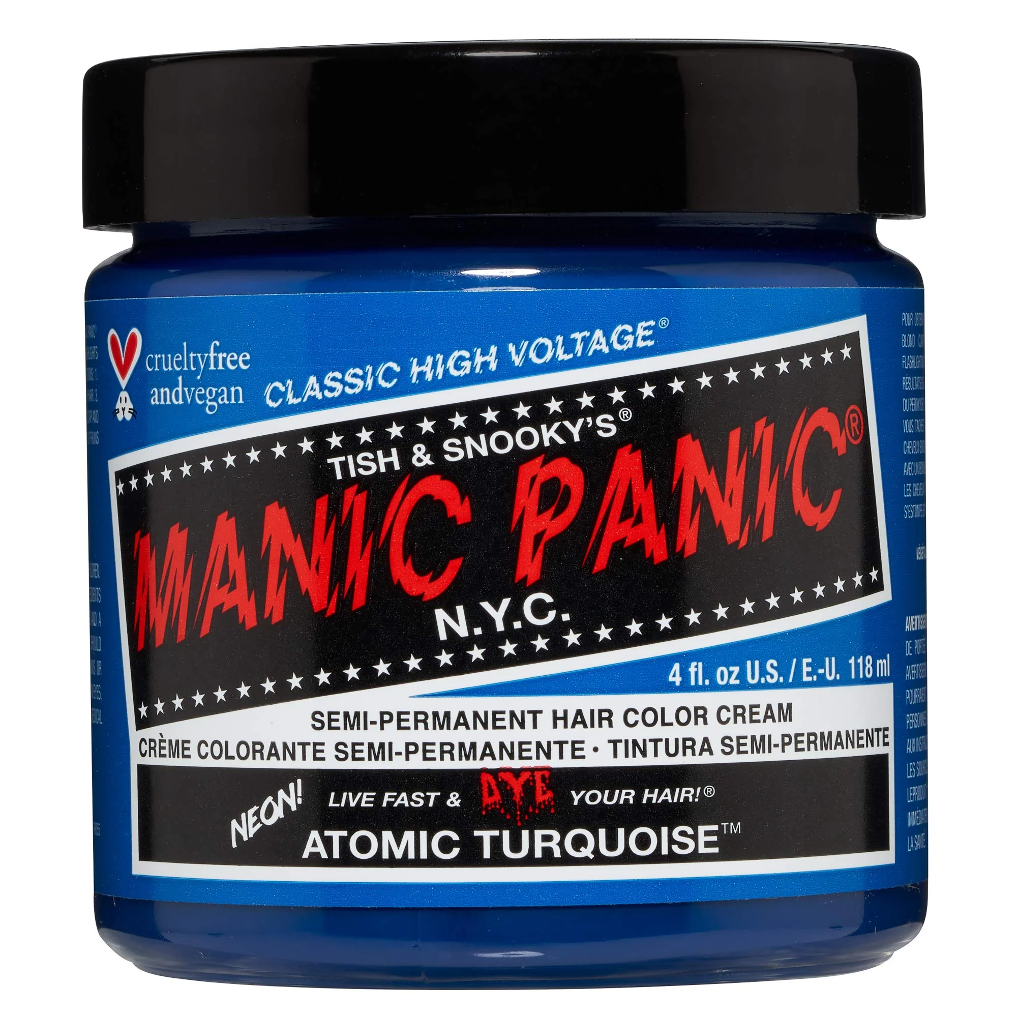Enhanced MANIC PANIC Classic Atomic Turquoise Semi Permanent Hair Color - Neon Aqua Blue Hair Dye for Women Men That Lasts 4-6 Weeks - Vegan Ammonia Green
