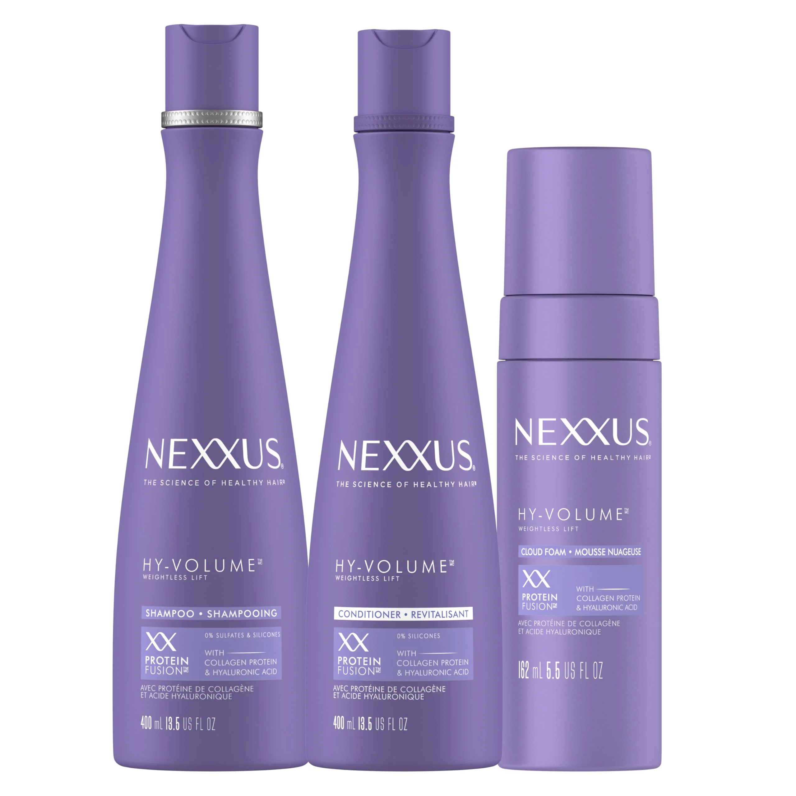 Powerful Nexxus HY-VOLUME Weightless Lift Shampoo Conditioner Foam 3 Pack PROTEIN FUSION with Collagen Protein Hyaluronic Acid For Flat Limp Hair for 48 Responsible
