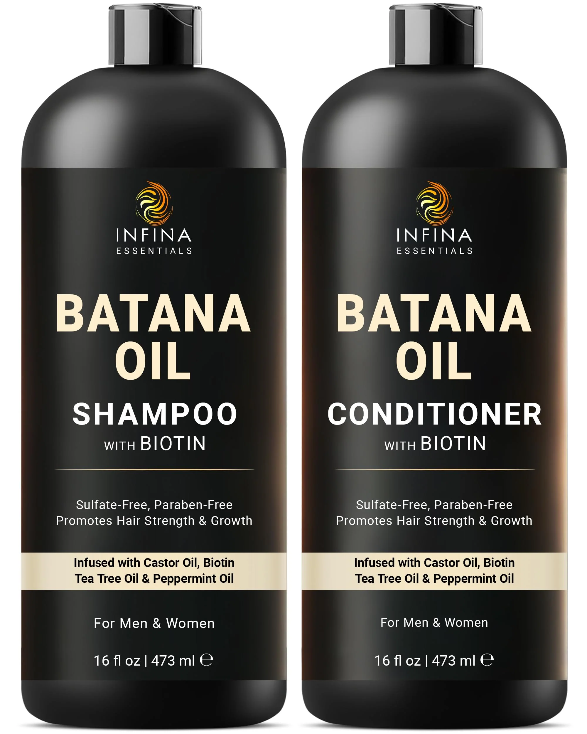 Smart INFINA ESSENTIALS Batana Oil Shampoo and Conditioner Set 16 fl oz Each with Biotin Tea Tree Moisturizing Strengthening Nourishing Formula Efficient