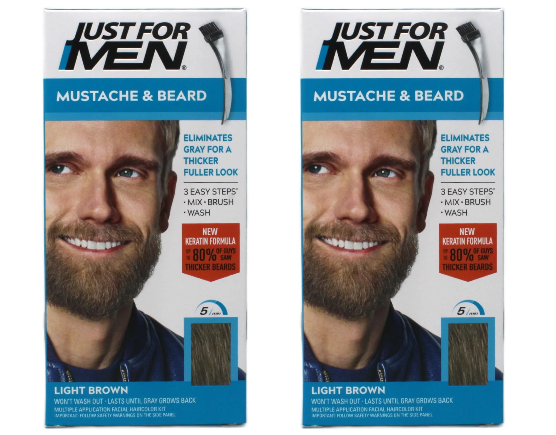 Fast JUST FOR MEN Brush-In Color Gel Mustache Beard M-25 Light Brown 1 Each Pack of 2 Flexible