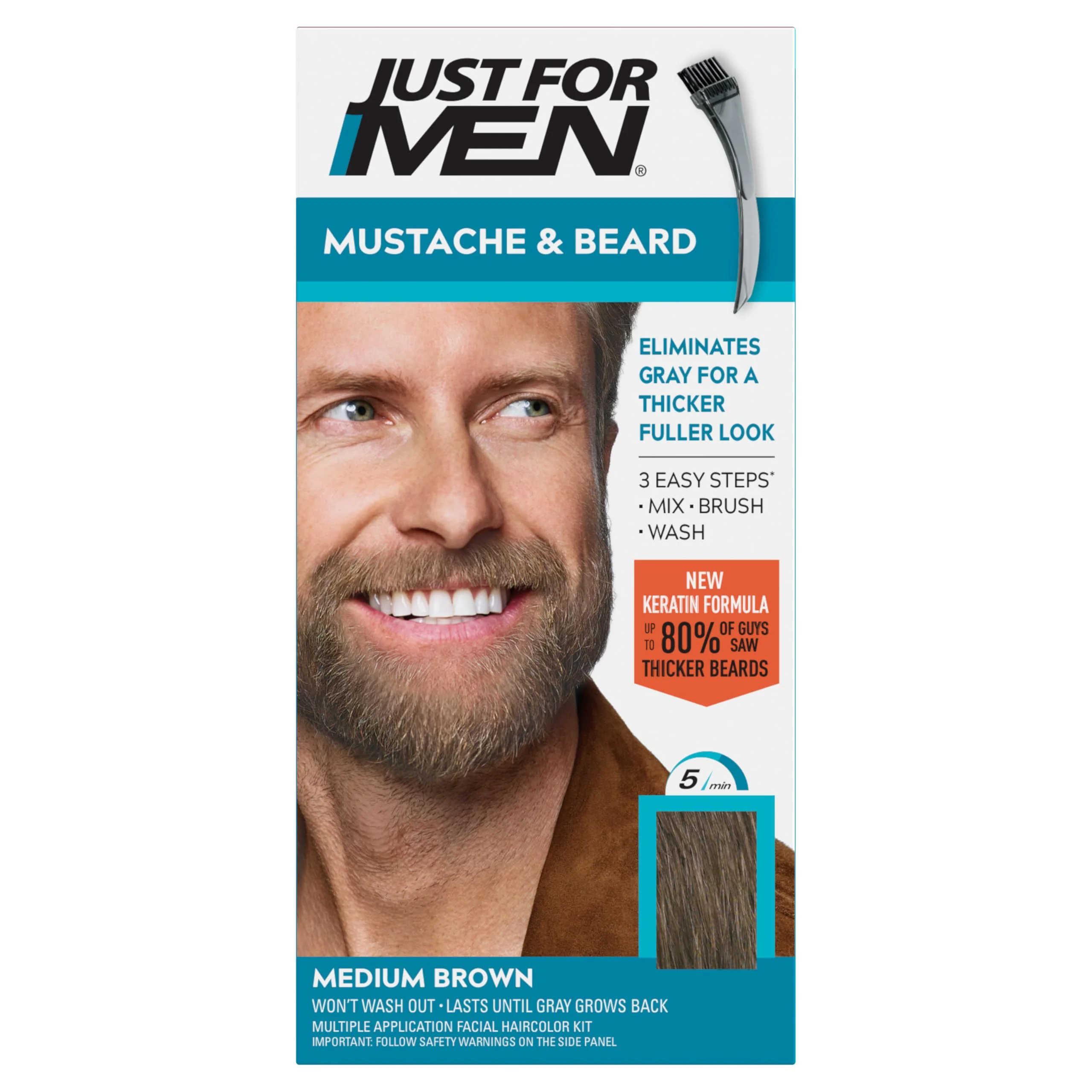 Organic JUST FOR MEN Color Gel Mustache Beard M-35 Medium Brown 1 ea Authentic