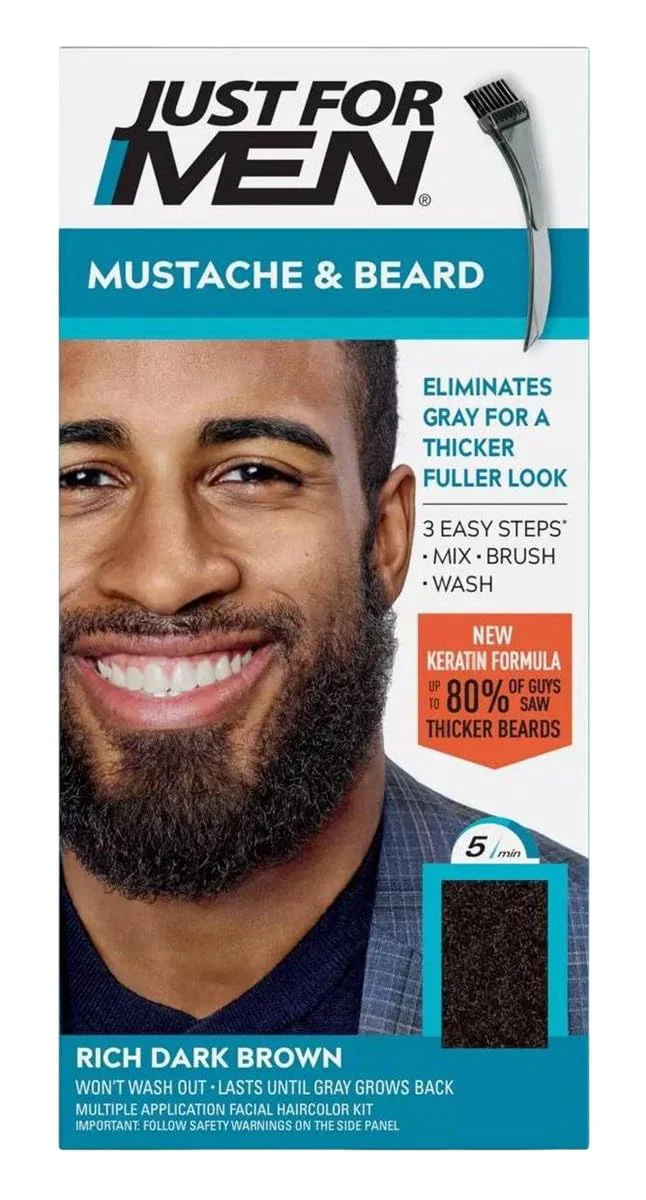 Reusable Just For Men Mustache Beard M-47 Rich Dark Brown 6 Pack Detailed