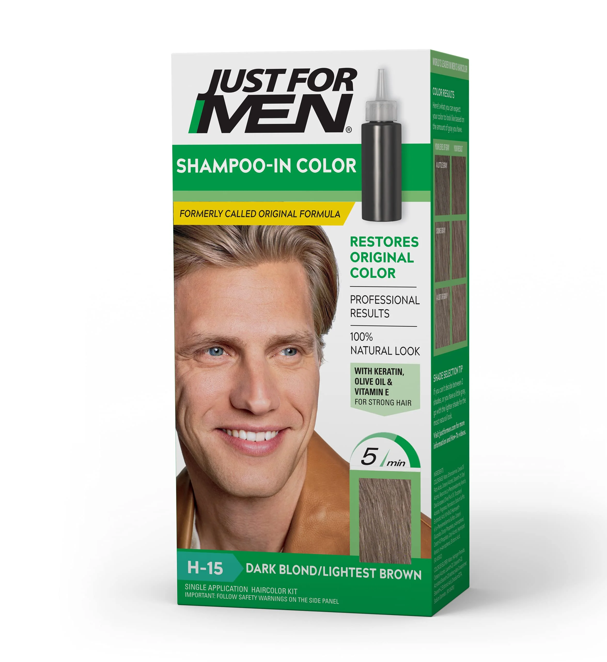 High-Performance Just For Men Shampoo-In Color Formerly Formula Mens Hair Color with Keratin and Vitamin E for Stronger Hair - Dark Blond Lightest Brown Environmentally Friendly