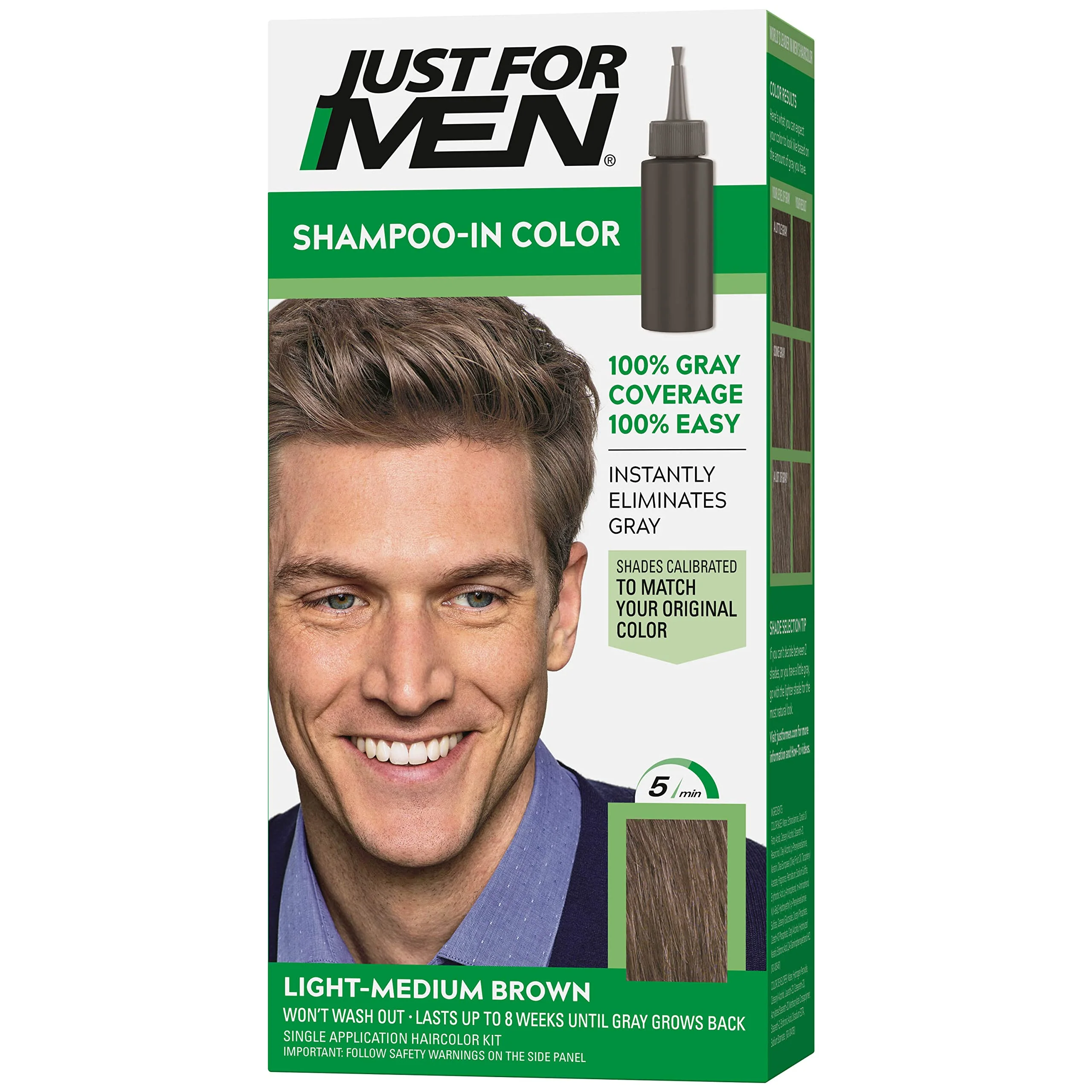 Functional Just For Men Shampoo-In Color Formerly Formula Mens Hair Color with Keratin and Vitamin E for Stronger Hair - Light-Medium Brown H-30 Reusable