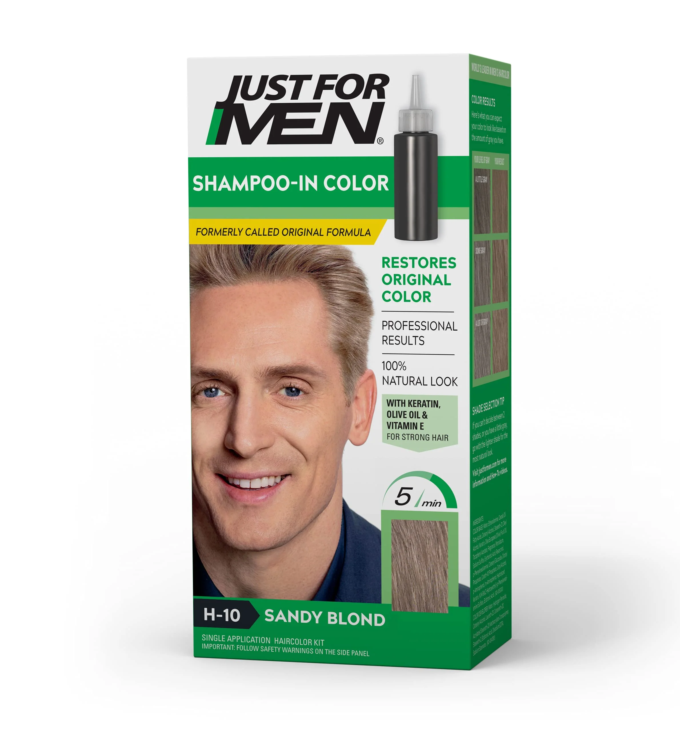 Reusable Just For Men Shampoo-In Color Formerly Formula Mens Hair Color with Keratin and Vitamin E for Stronger Hair - Sandy Blond H-10 Pack of 1 High-Grade
