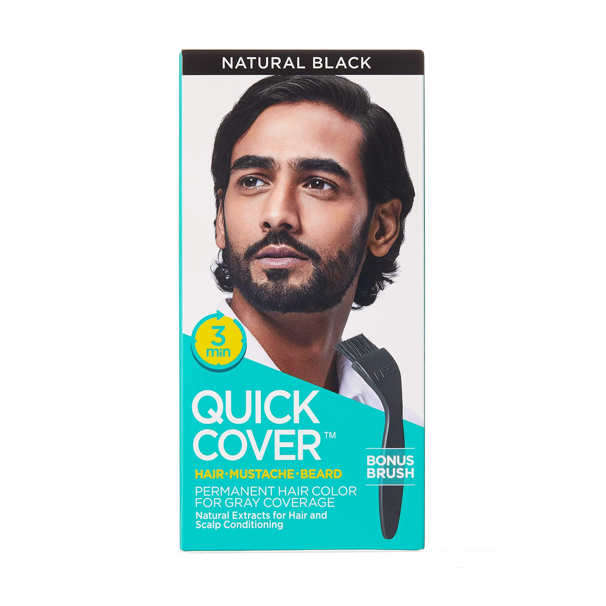 Official KISS Quick Cover for Men Permanent Hair Color Mustache Beard QMC Natural Black Smart