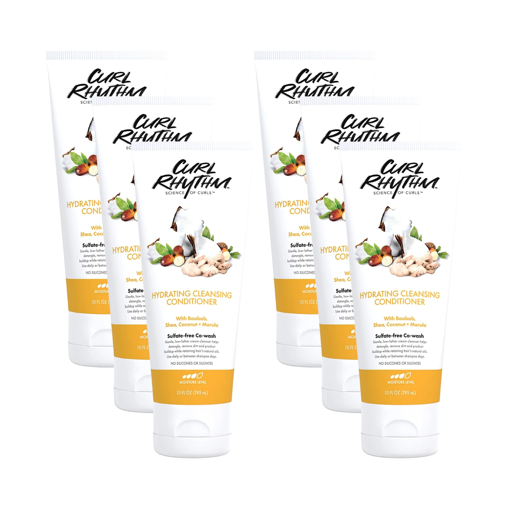 Secure Curl Rhythm Hydrating Cleanser Conditioner - Co-wash with Shea Marula and Coconut - Curly Hair Conditioner - Removes Dirt and Buildup - 6 pc Environmentally Friendly