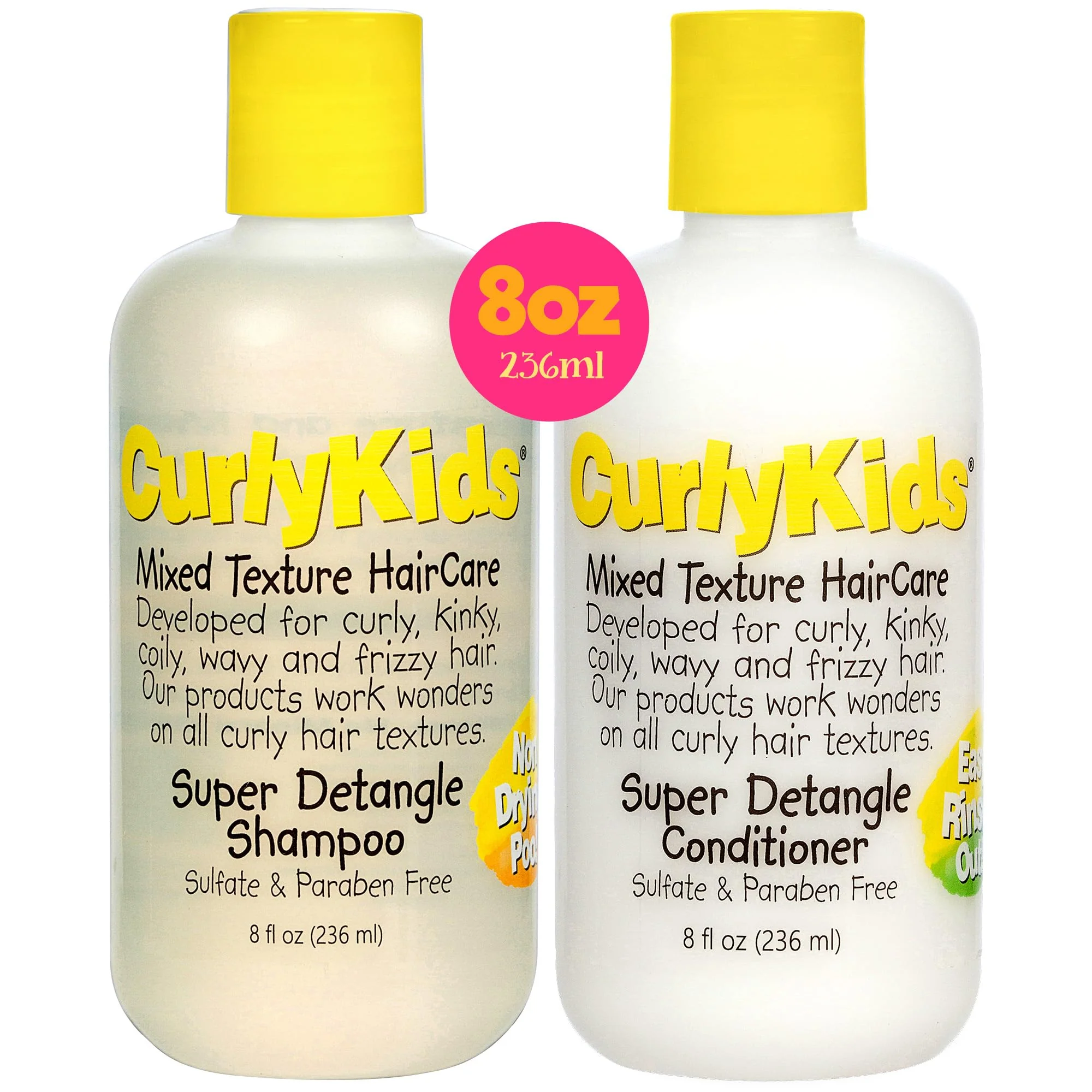 Sophisticated CurlyKids Super Detangle Kids Shampoo Conditioner Set Frizz- Care for Curly Kinky Wavy and Frizzy Hair - Sulfate Paraben- Hair Care Recyclable
