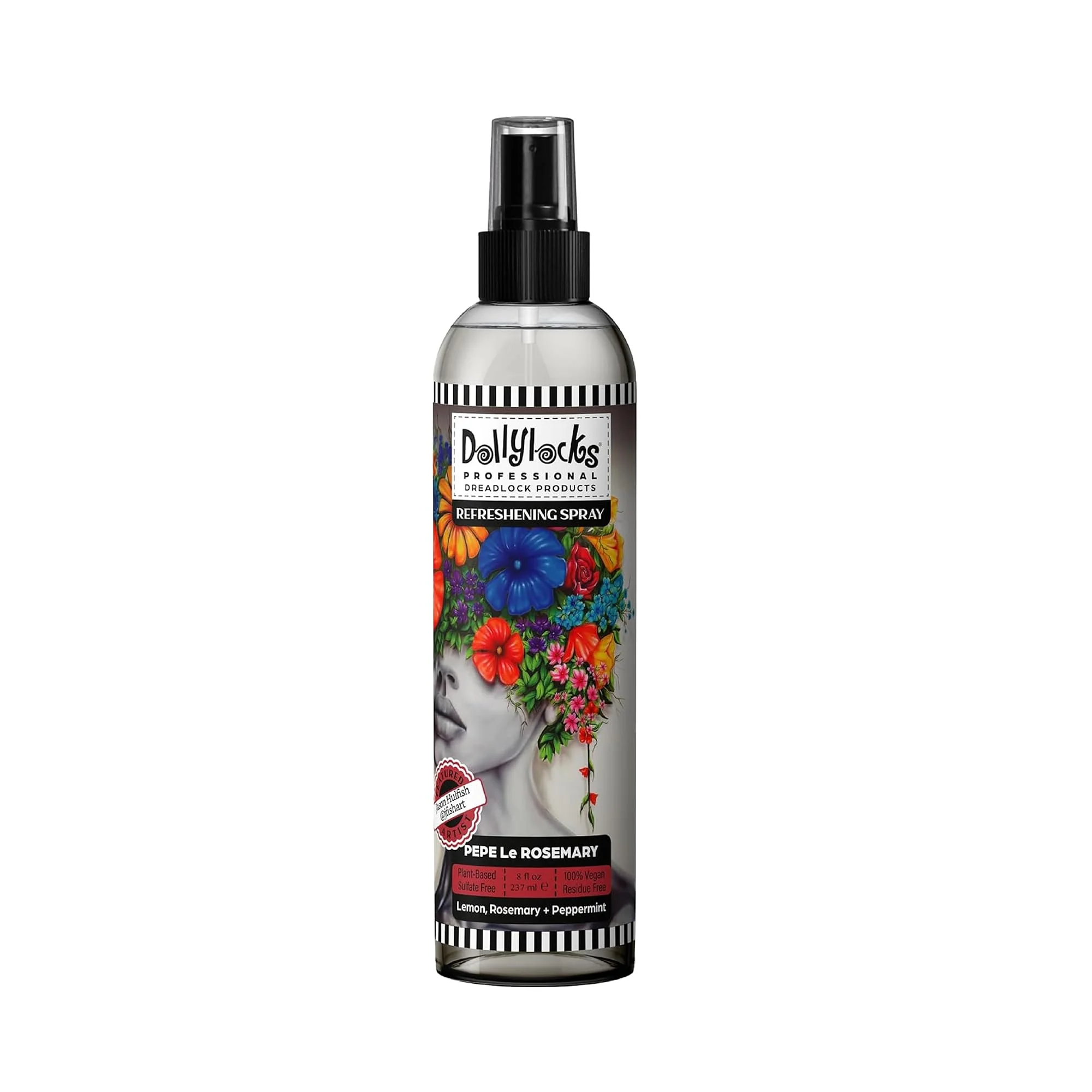 Fine Dollylocks Refreshening Spray for Locs Braids Extensions Dreadlocks Rosemary Peppermint Lemon Plant-based Residue- Sulfate- Refresh Relaxed