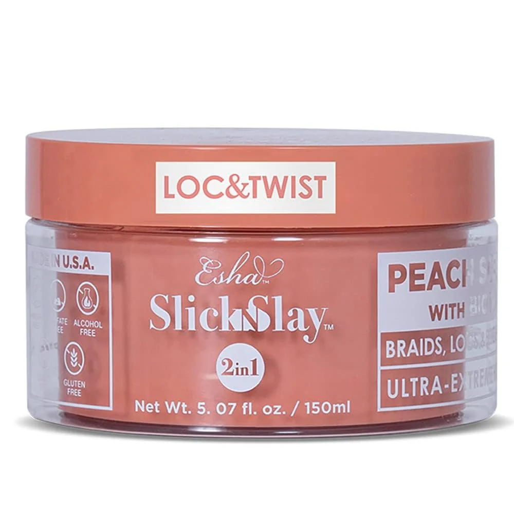 Long-Lasting Esha Slick N Slay Braiding Gel - 3-in-1 Ultra Extreme Hold Hydrating Conditioning Gel for Hair Locs Twists Braids PEACH 5 oz. Detailed