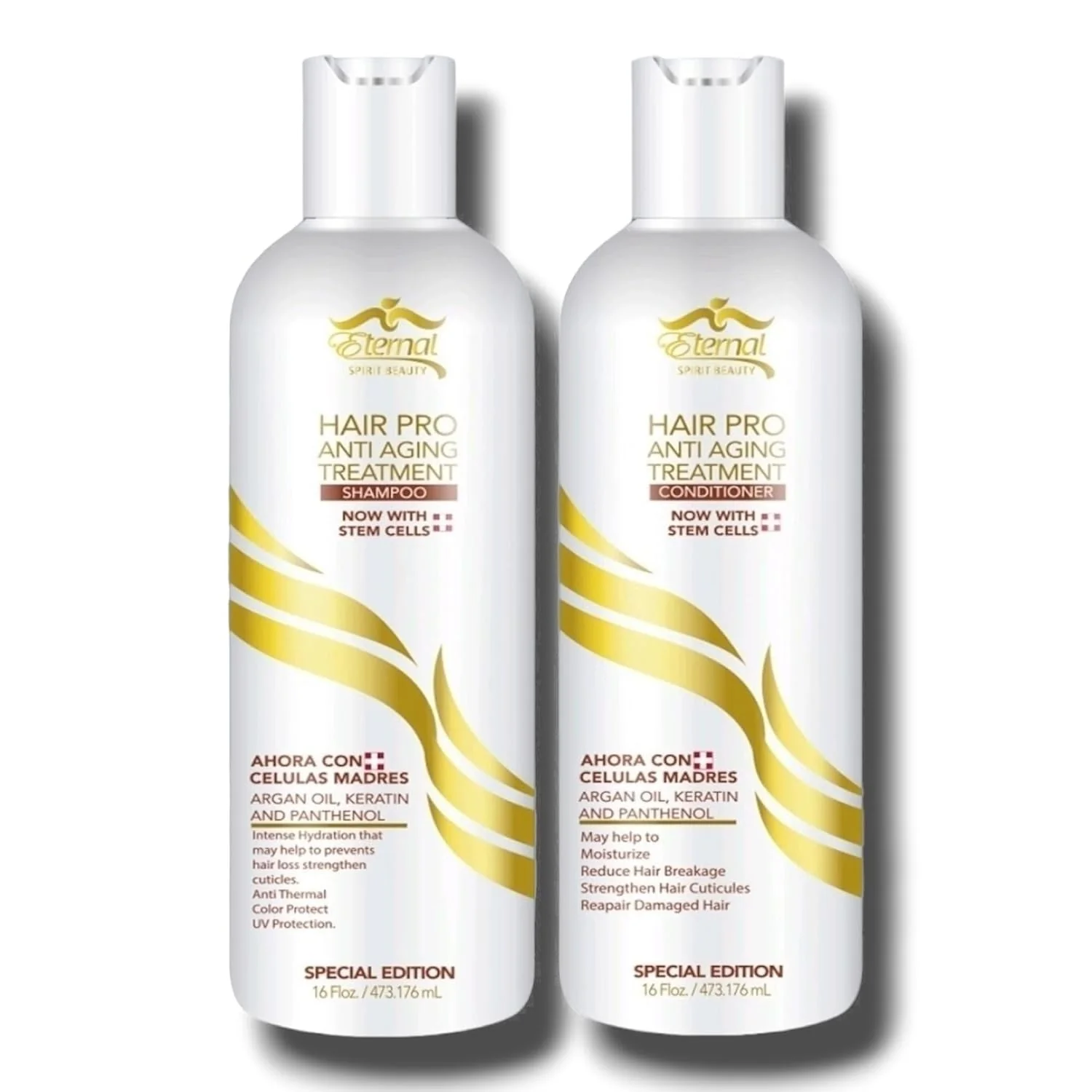 Outstanding Eternal Spirit Hair Pro Shampoo and Conditioner Bundle 16 fl oz Each - Special Edition Hydrating Hair Care Set with Stem Cells Argan Oil Keratin Trendy