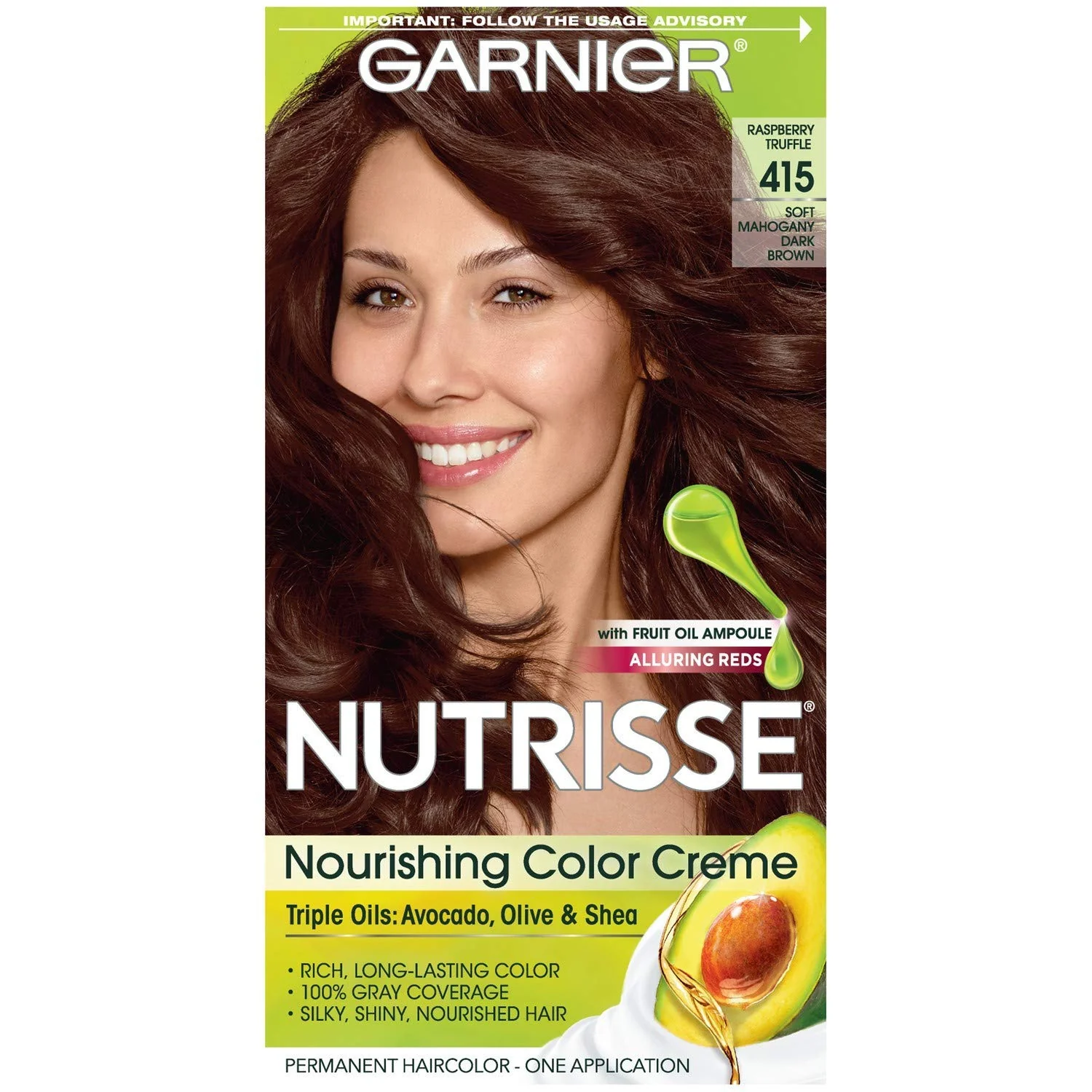 Natural Garnier Nutrisse Haircolor - 415 Raspberry Truffle Soft Mahogany Dark Brown 1 Each Pack of 4 Reliable